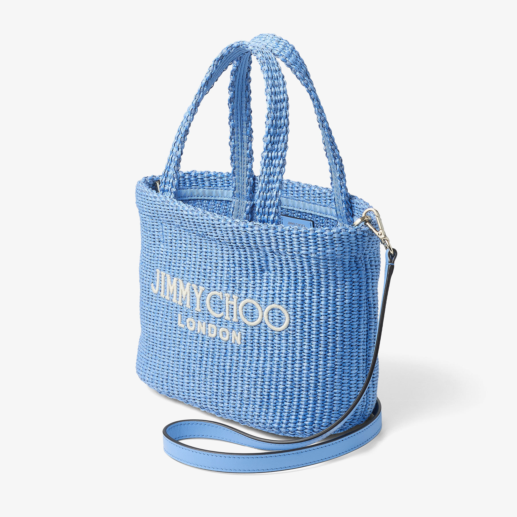 Beach Tote East-West Mini | Ocean Blue and Ecru Raffia Mini Beach