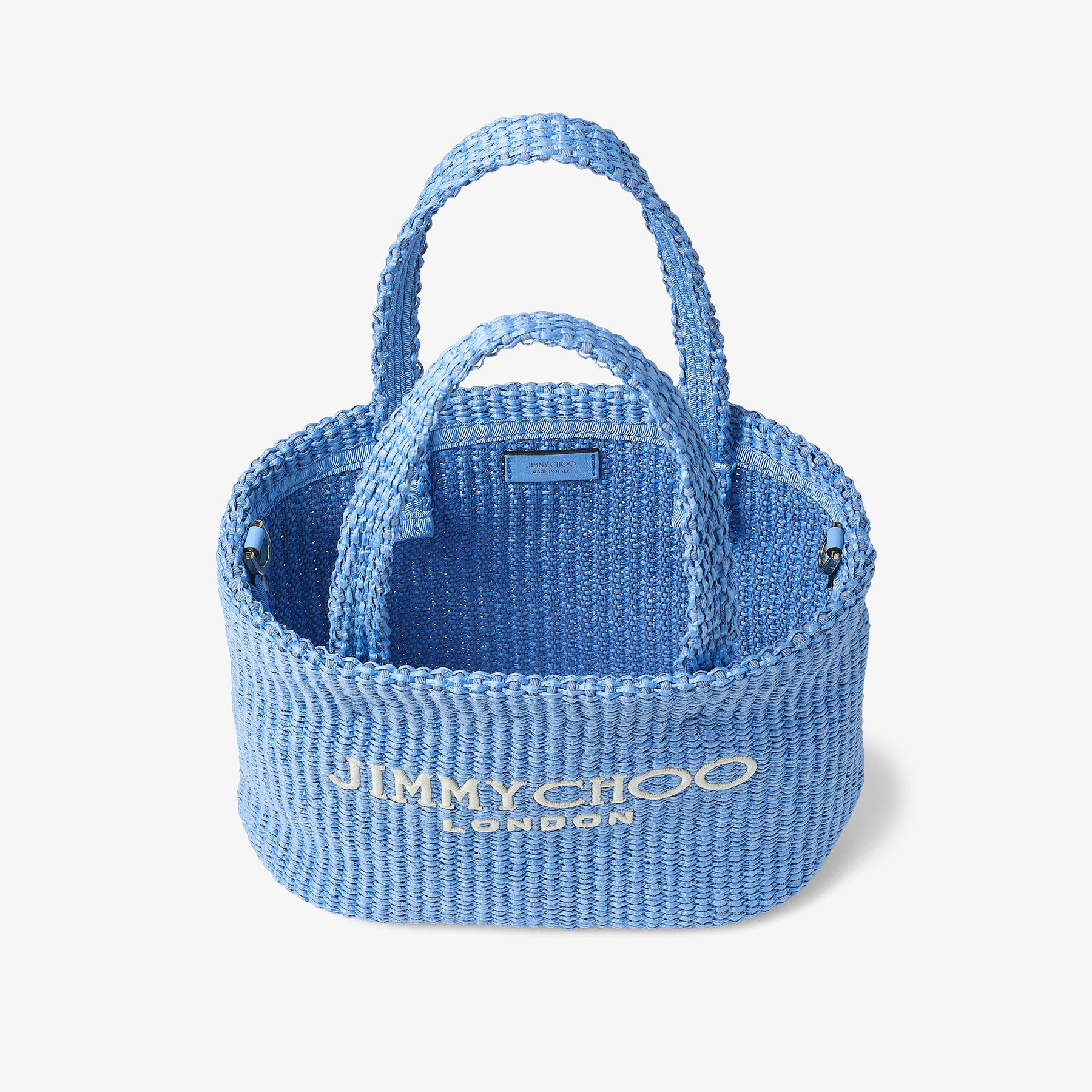 Beach Tote East-West Mini | Ocean Blue and Ecru Raffia Mini Beach