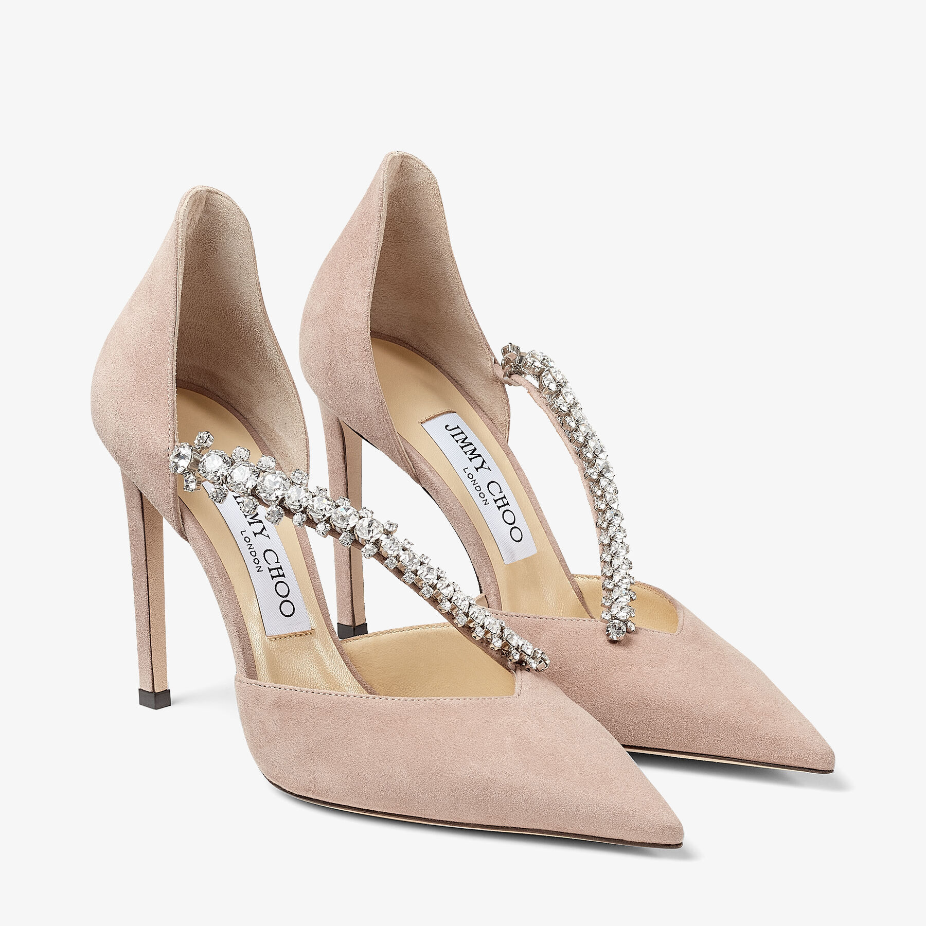 Jimmy Choo Bee 100 ジミーチュウ Ballet Pink Suede Pumps with Crystal Embellishment | BEE 100