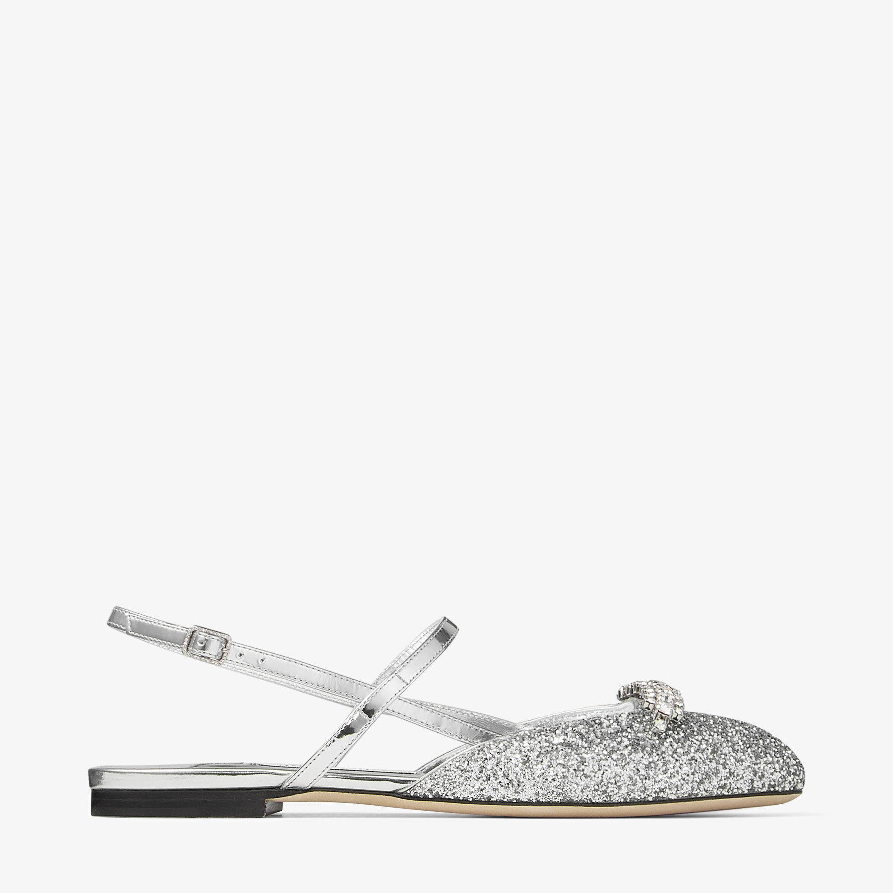Belinda Sling Back Flat | Silver Powder Glitter Fabric and Belinda Sling Back Flat | Silver Powder Glitter Fabric and