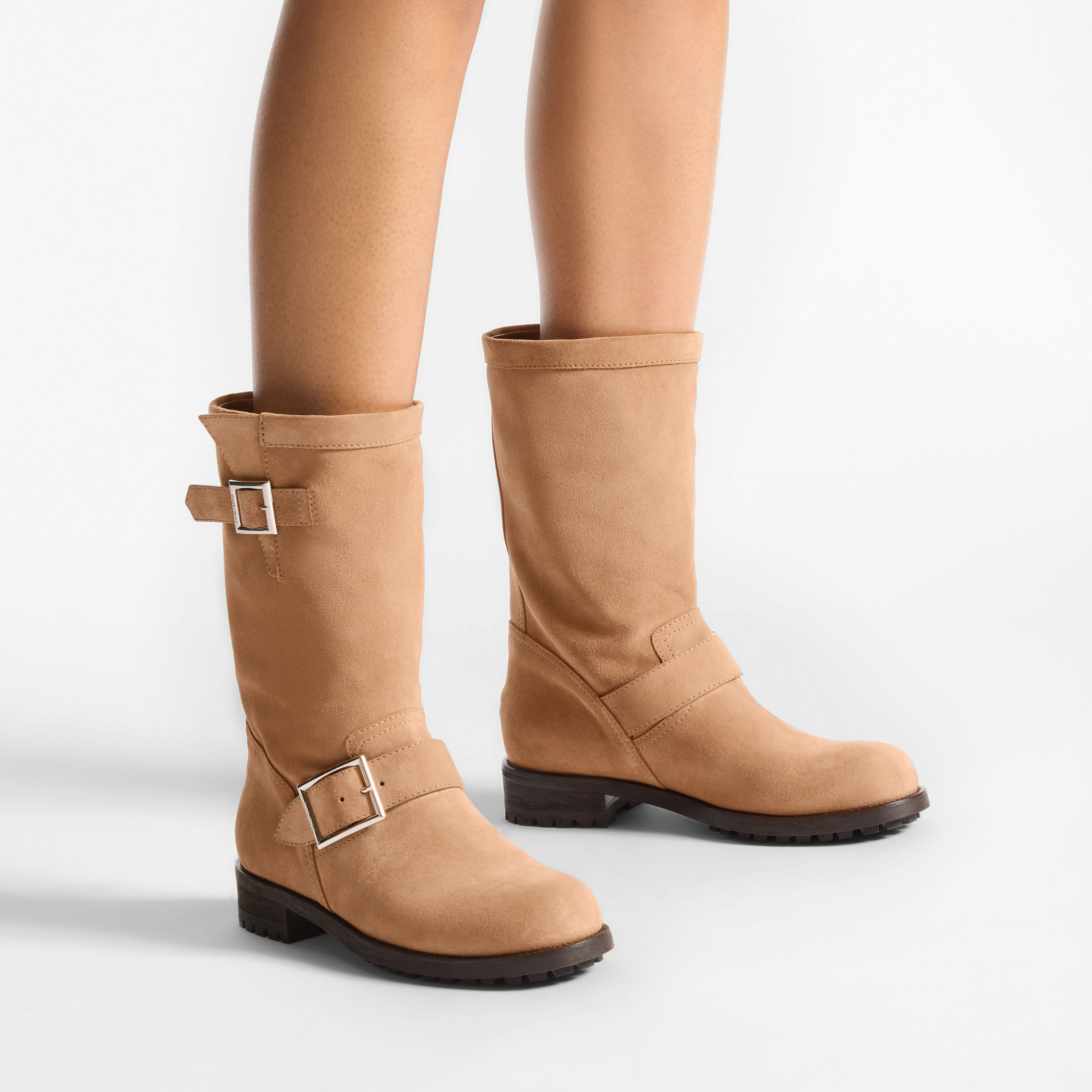 Biker Mid Toffee Velvet Suede Ankle Boots JIMMY CHOO