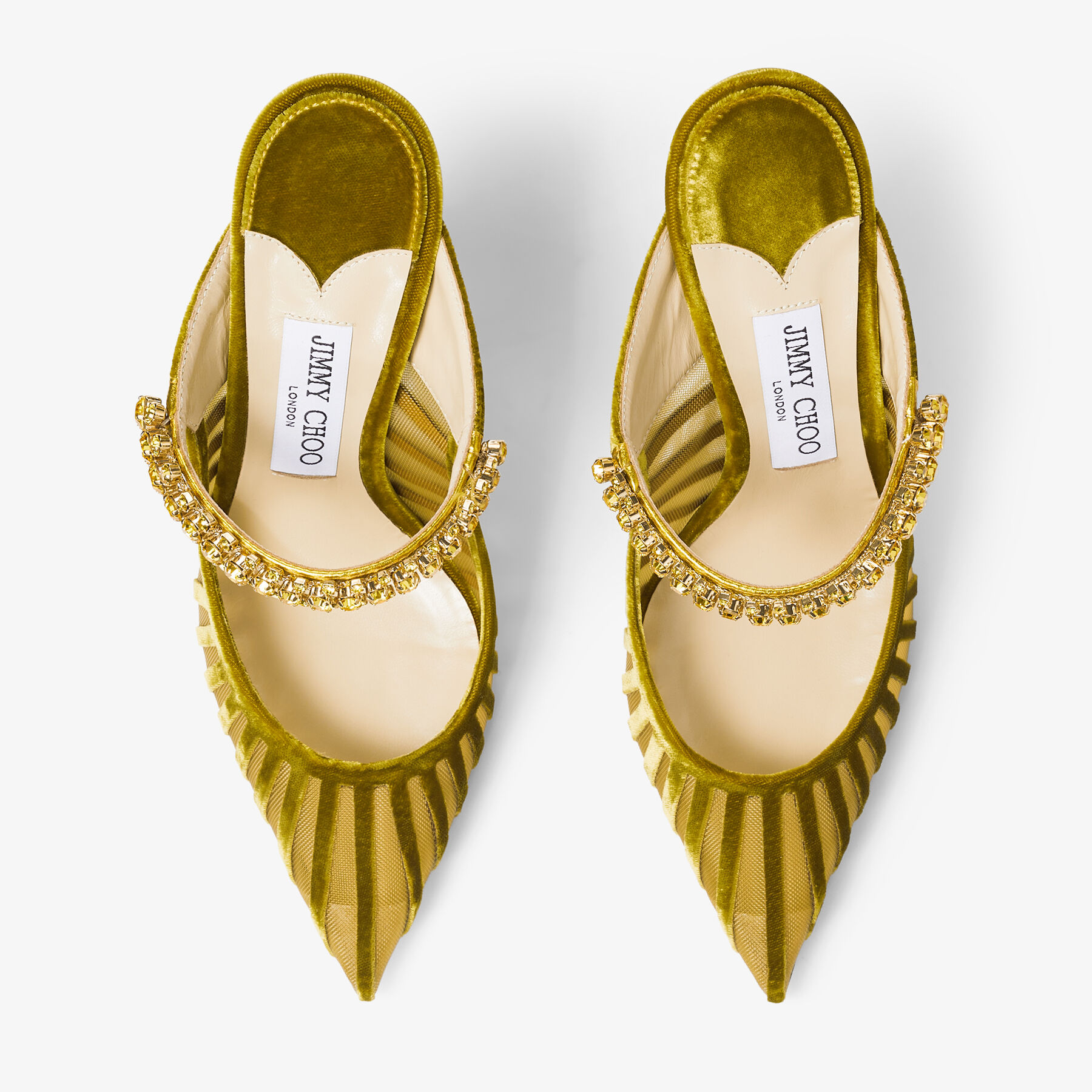 Bing 100 | Citrine Flocked Striped Mesh Mules with Swarovski