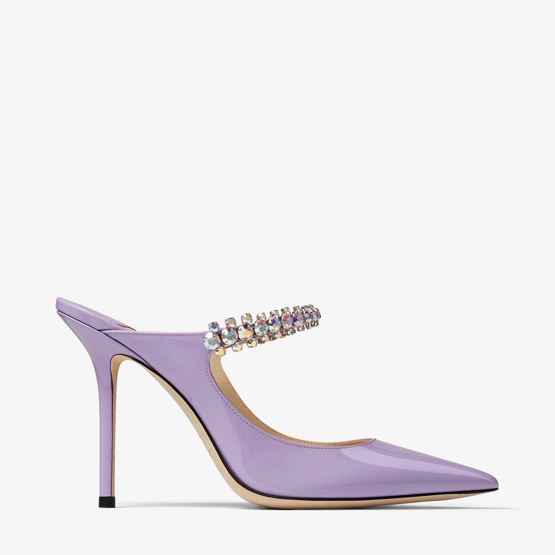 BING 100 | Wisteria Patent Leather Mules with Crystal Strap