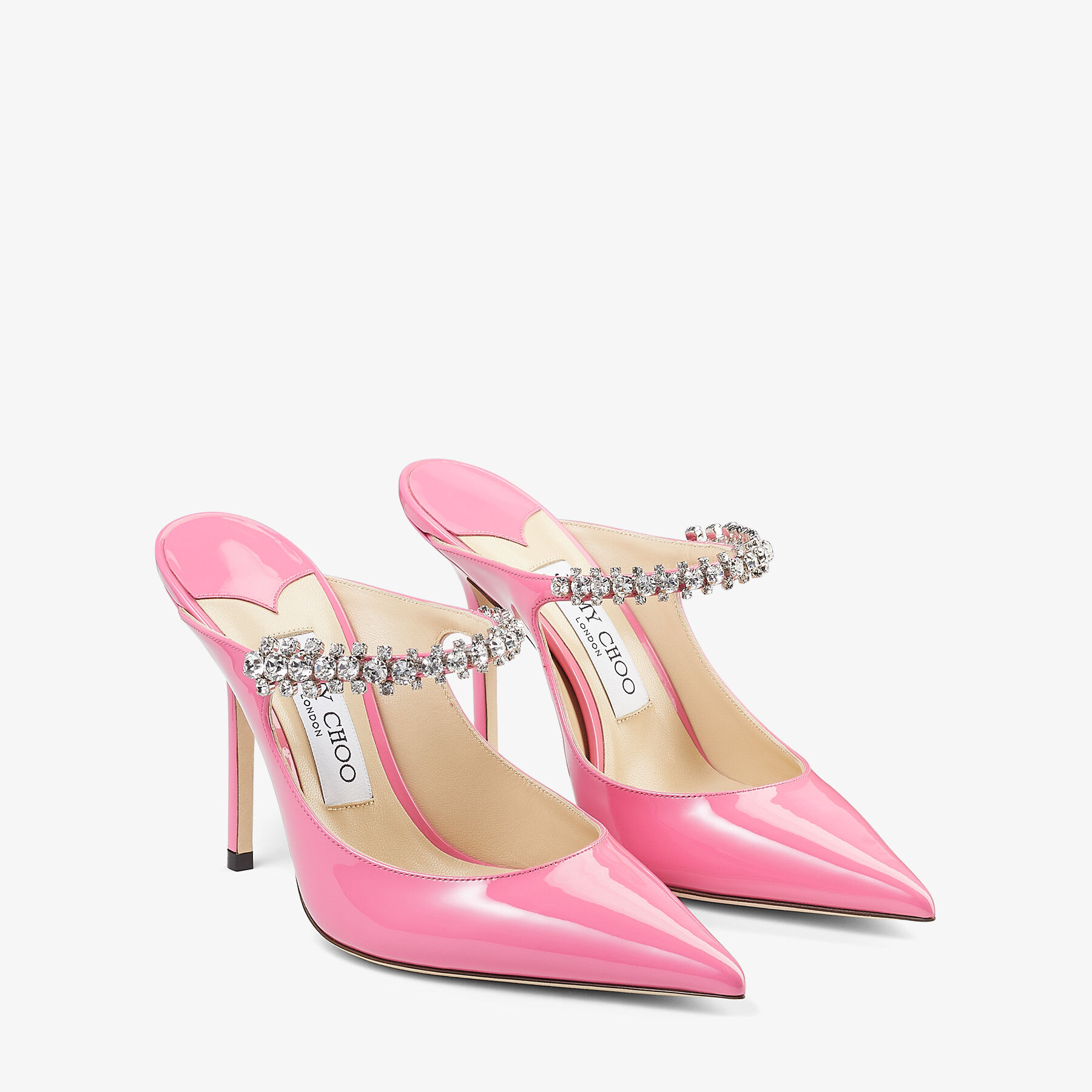 Candy Pink Patent Leather Pumps with Crystal Strap | BING