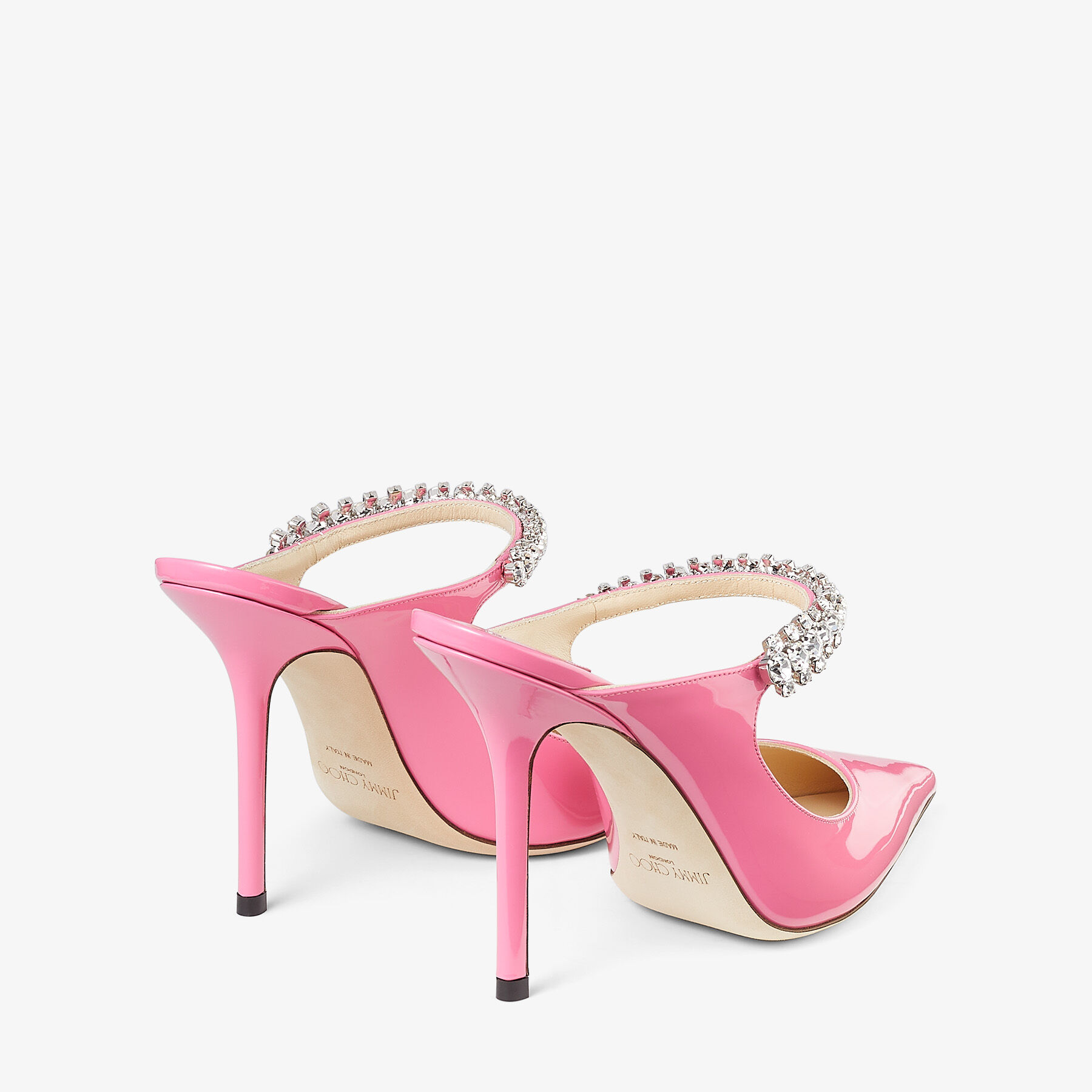 Jimmy Choo ハイヒールスリングバック ピンク SS25 Carryover Candy Pink Patent Leather Pumps with Crystal Strap | BING