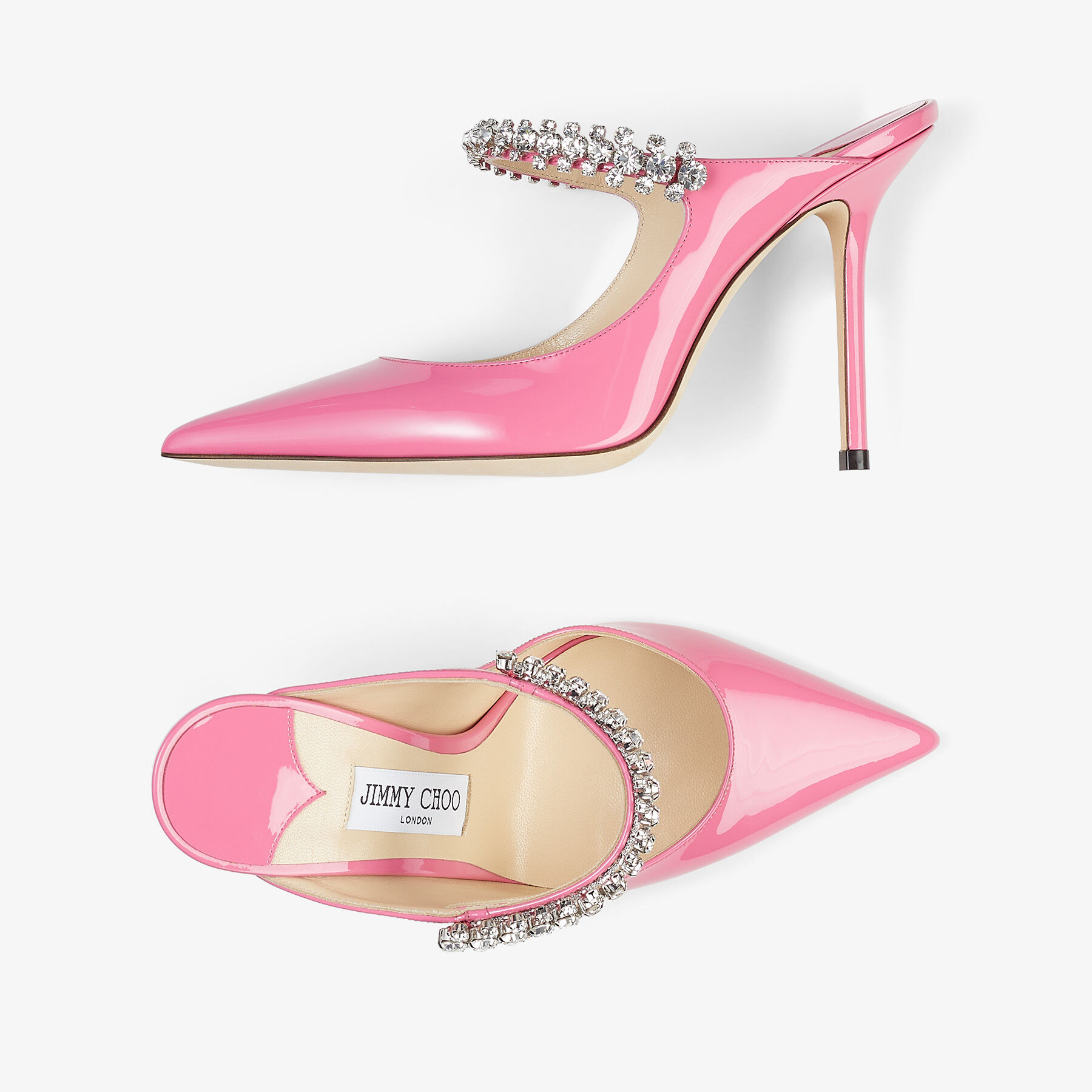 Candy Pink Patent Leather Pumps with Crystal Strap | BING