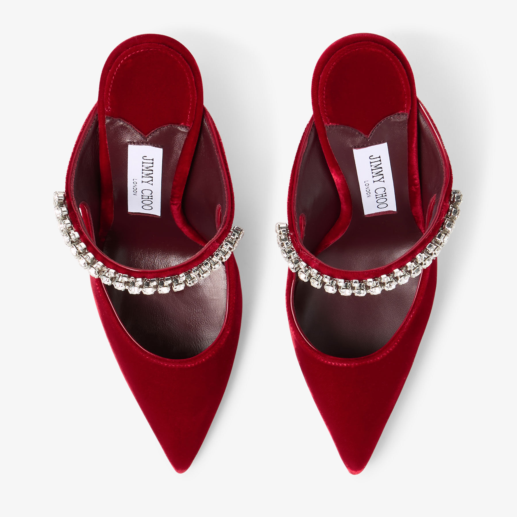 Bing 100 | Ruby Red Velvet Mules with Crystal Embellishment