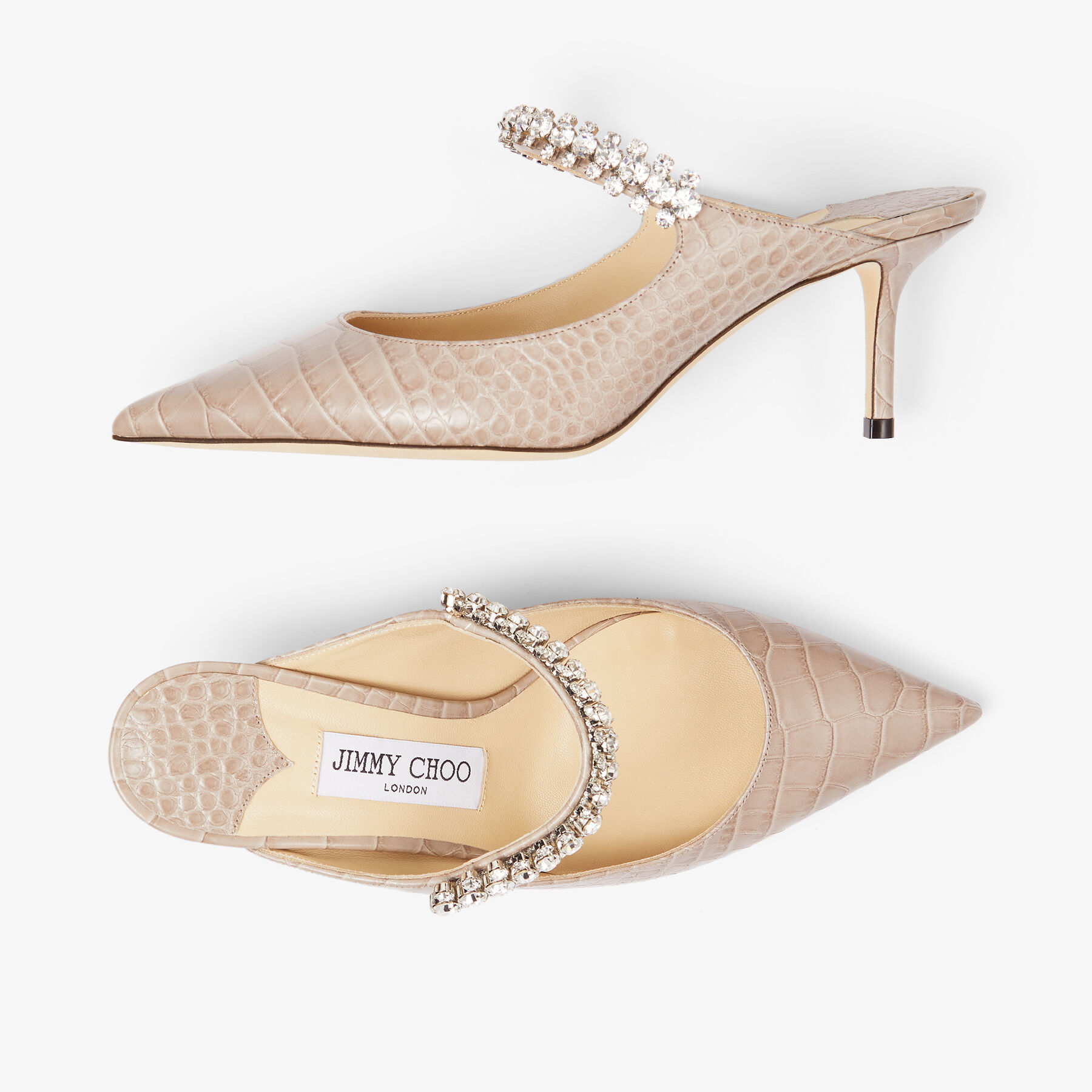 Sand Croc-Embossed Leather Pumps with Crystal Strap | BING