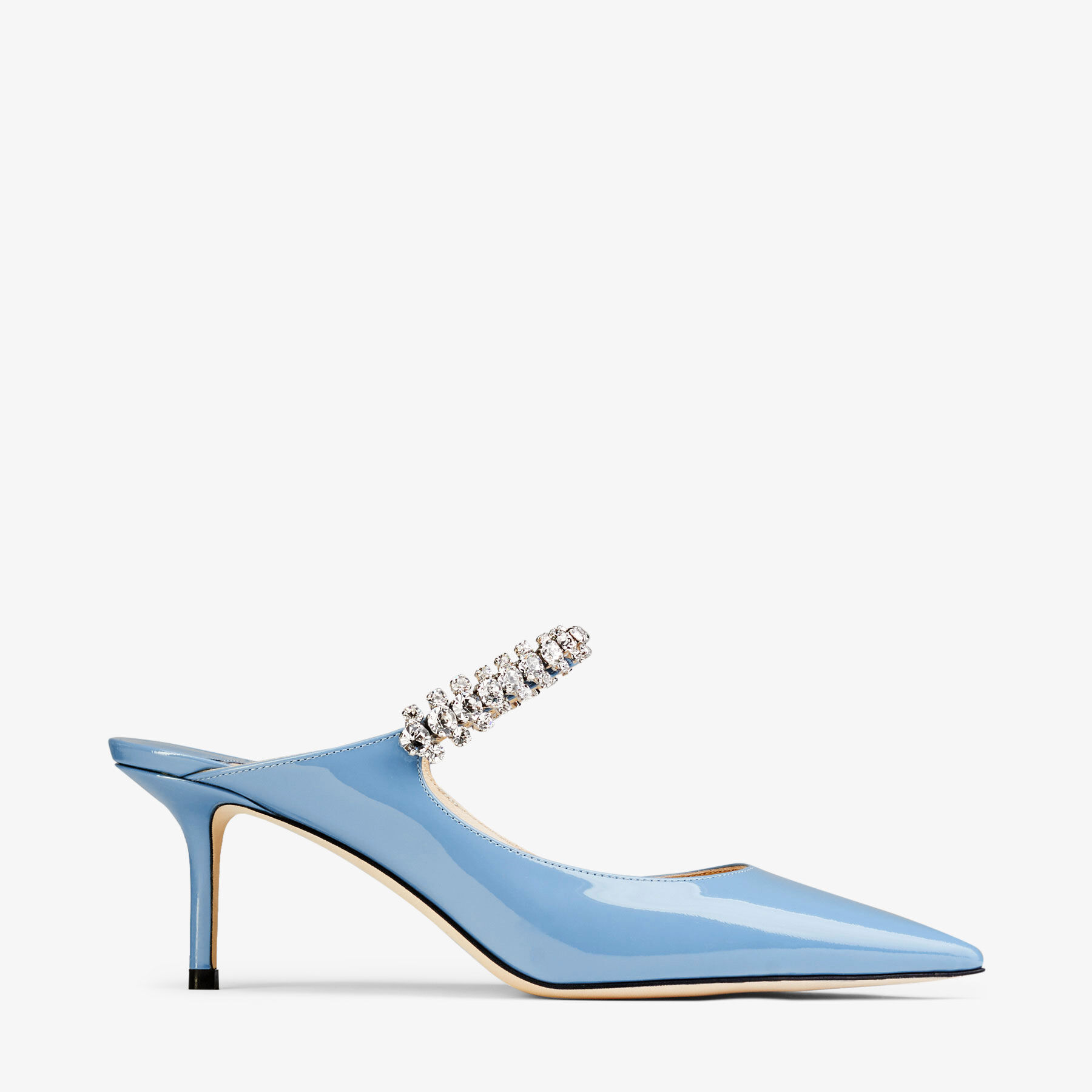 Bing 65 | Smoky Blue Patent Leather Mules with Crystal Strap