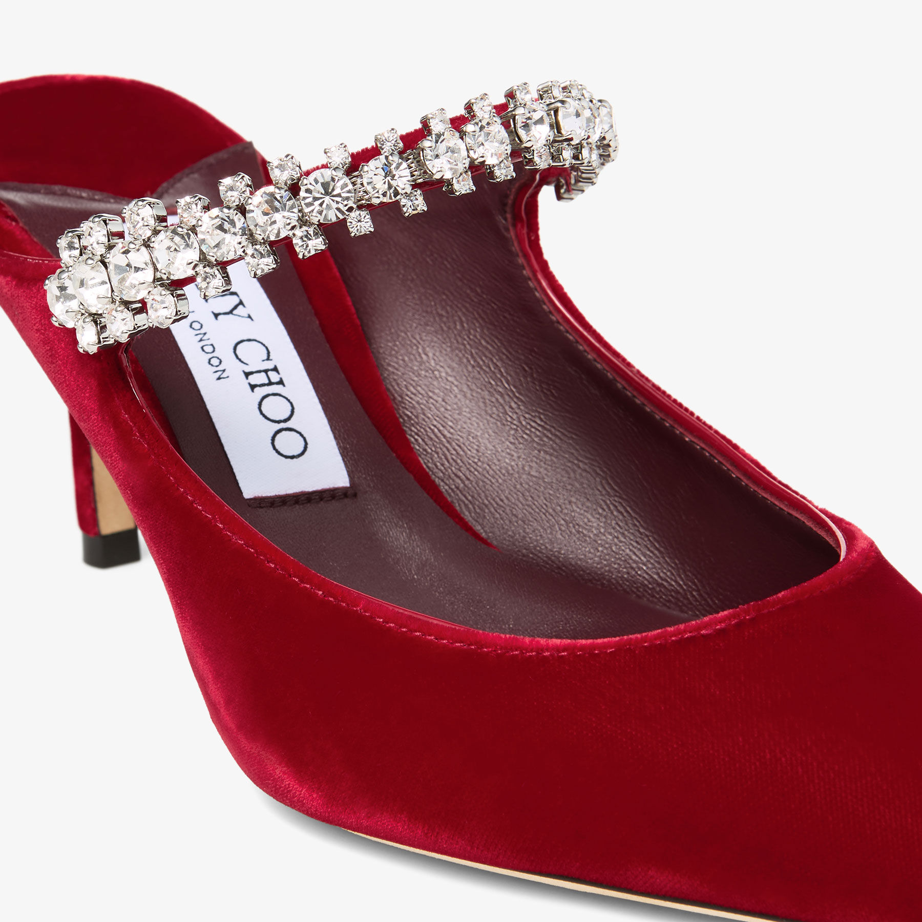 Bing 65 | Ruby Red Velvet Mules with Crystal Embellishment | JIMMY