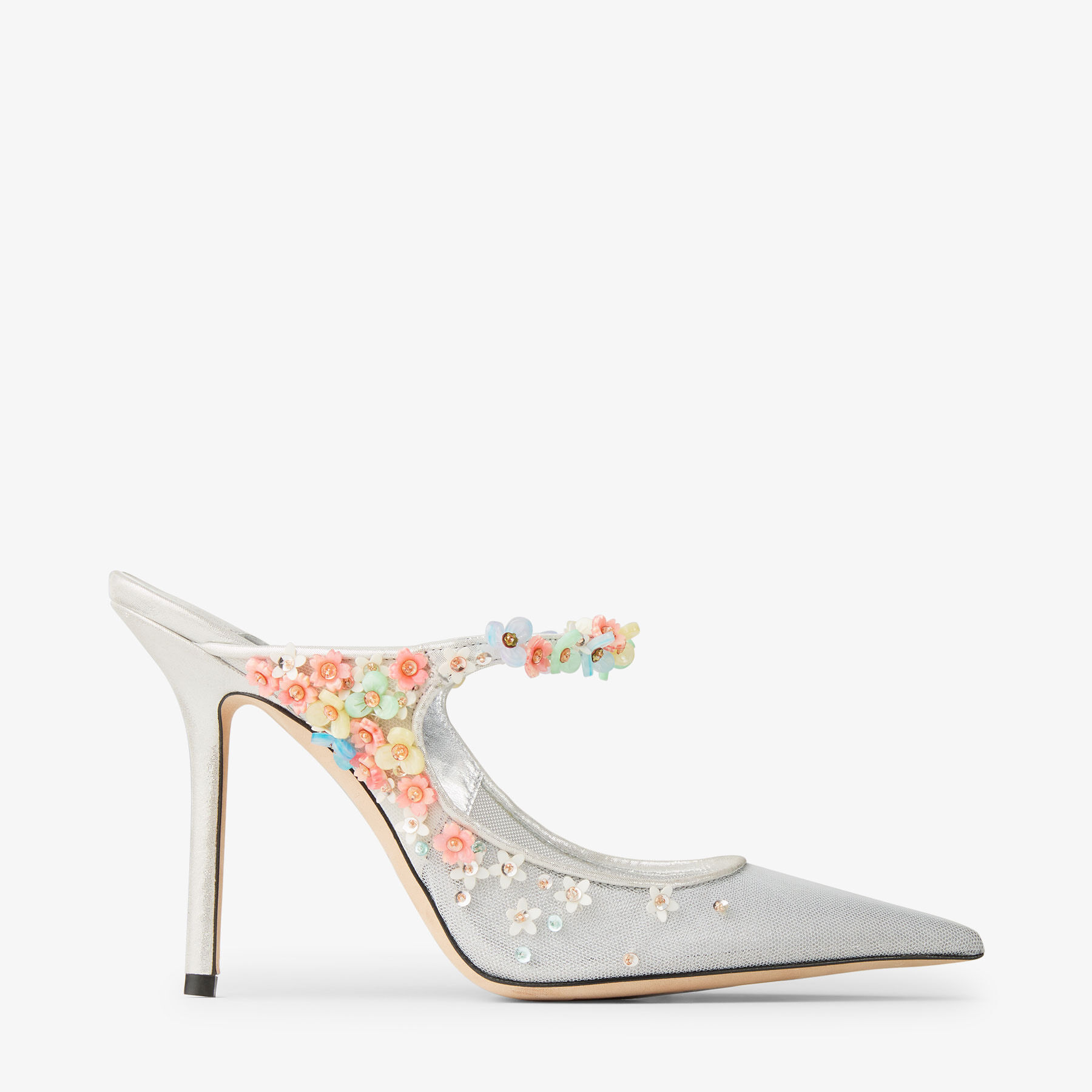 Bing Daisy 100 |Silver Metallic Mesh Mule with Floral Bing Daisy 100 |Silver Metallic Mesh Mule with Floral
