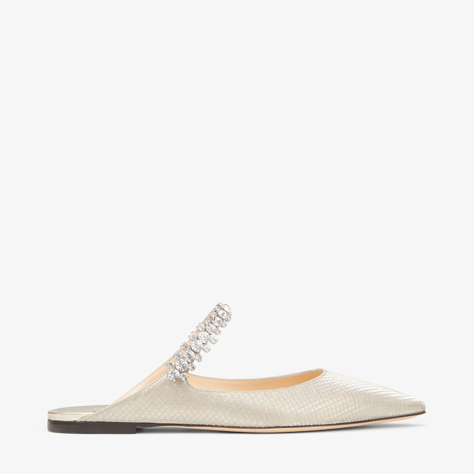 BING FLAT | Champagne Glitter Fabric Flat Mules with Crystal
