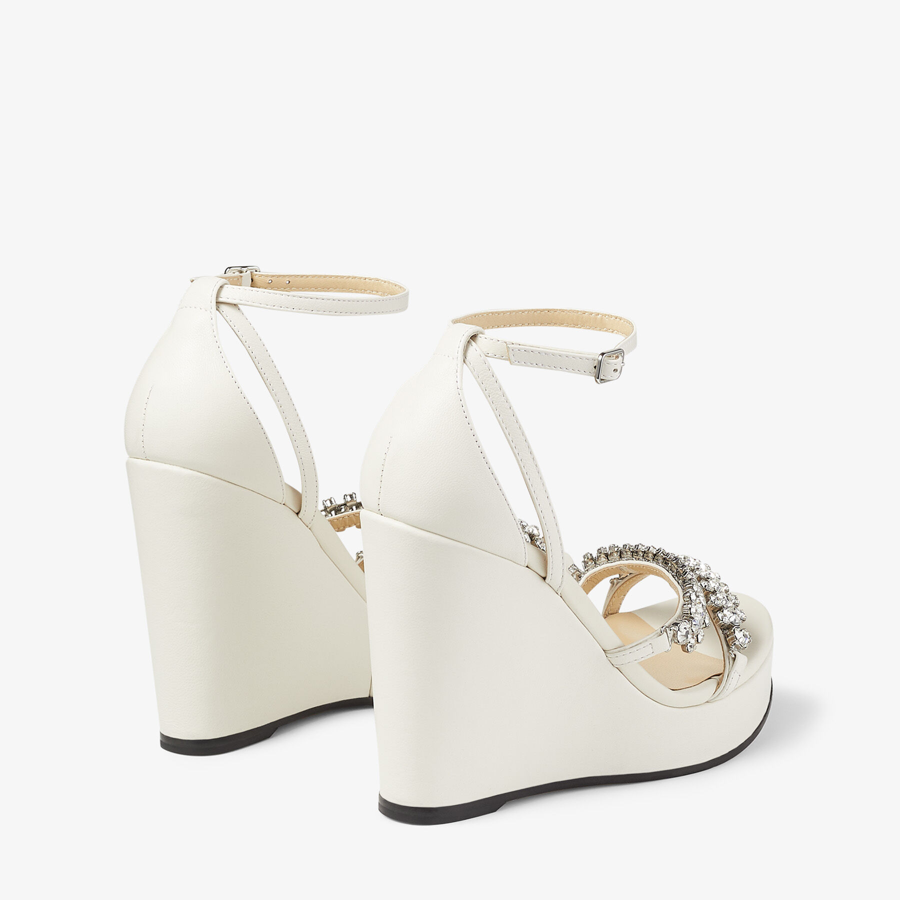 Latte Nappa Leather Wedges with Crystal Straps | BING WEDGE