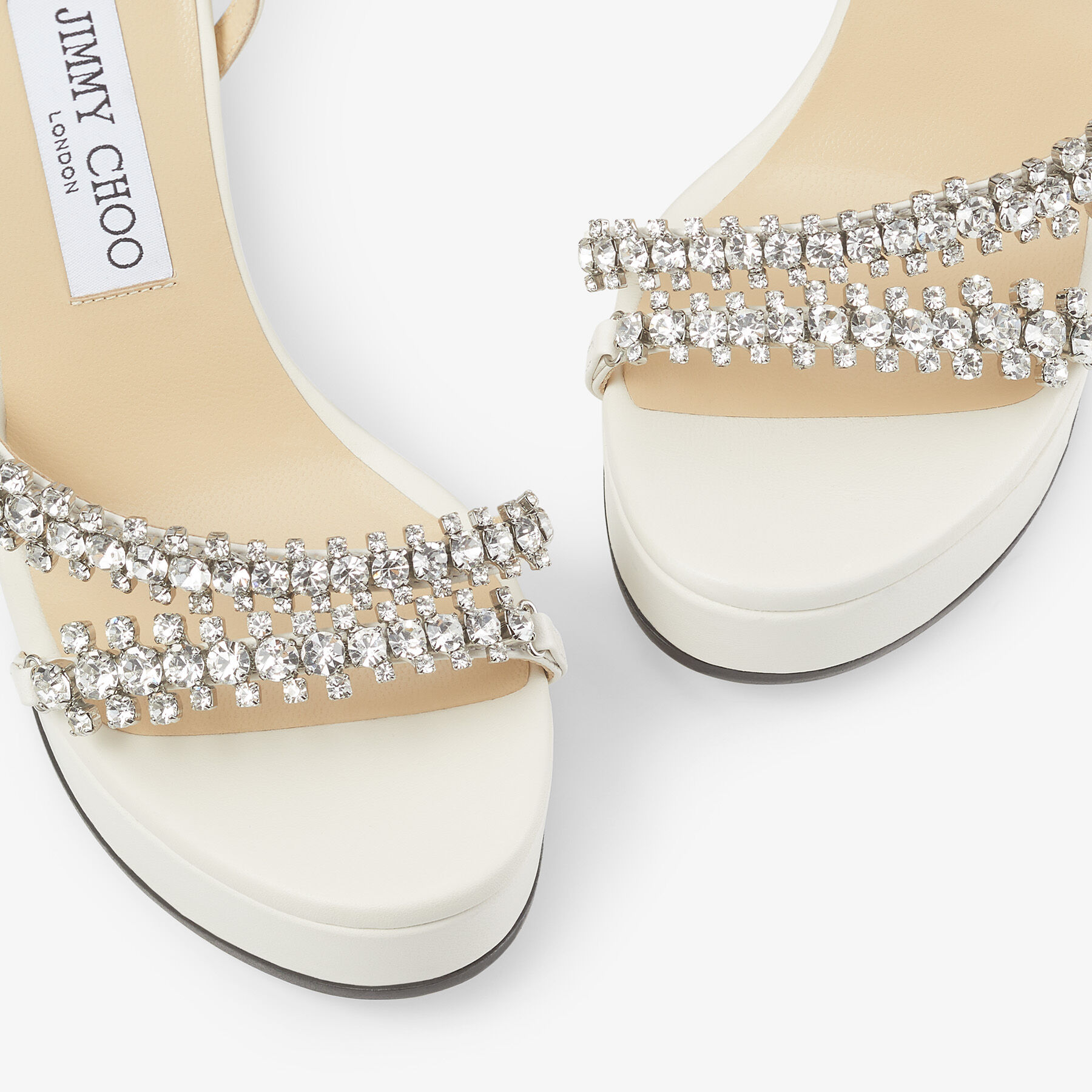 Latte Nappa Leather Wedges with Crystal Straps | BING WEDGE