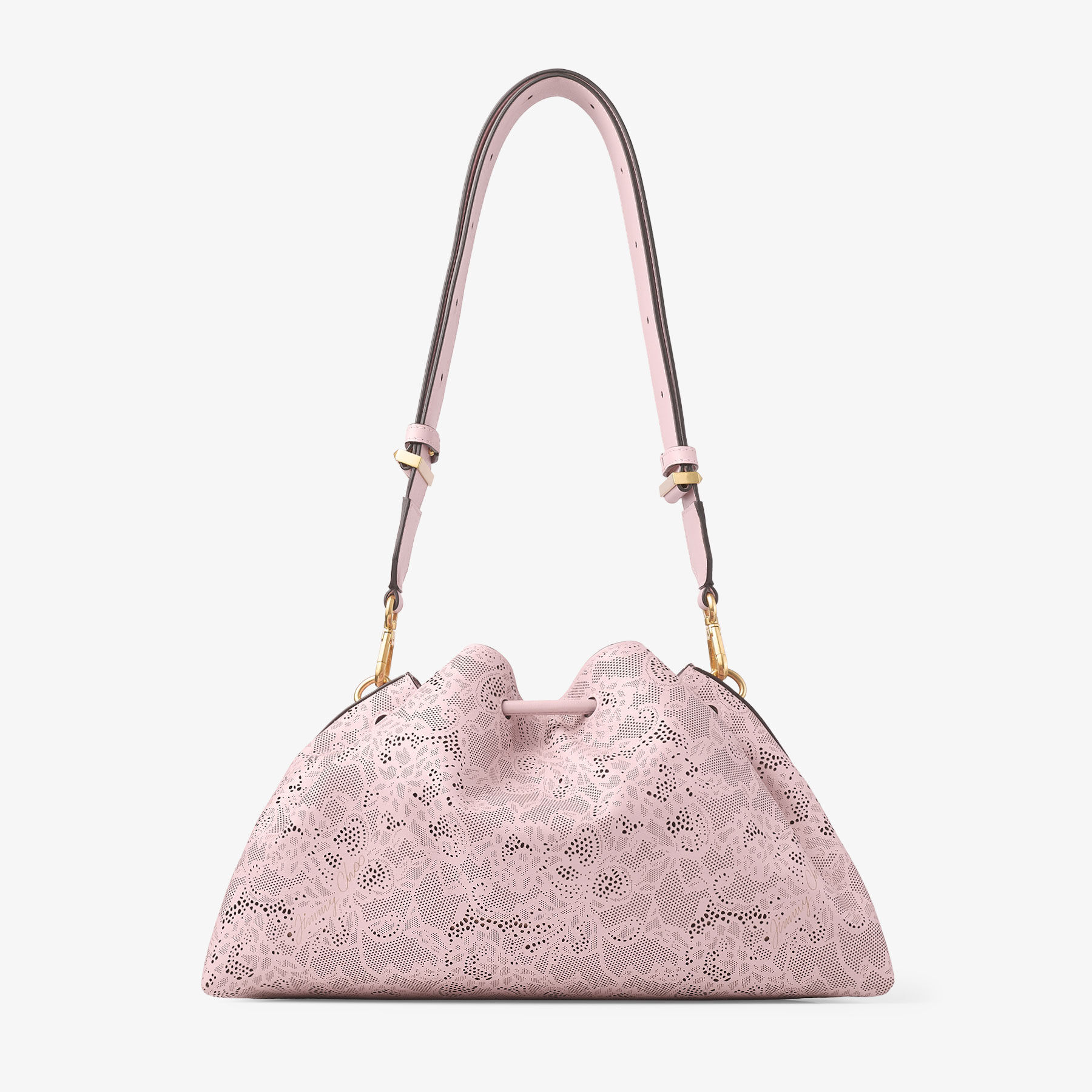 Cinch Medium | Rose Jimmy Choo Perforated Leather Lace Bucket Bag