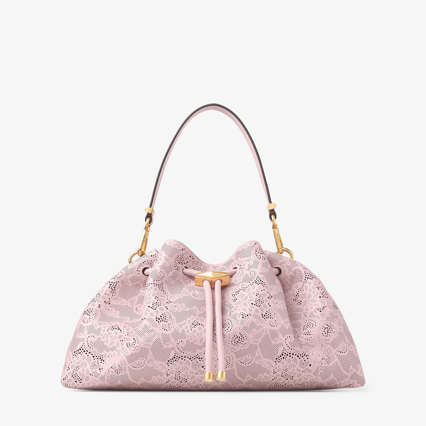 Cinch Medium | Rose Jimmy Choo Perforated Leather Lace Bucket Bag