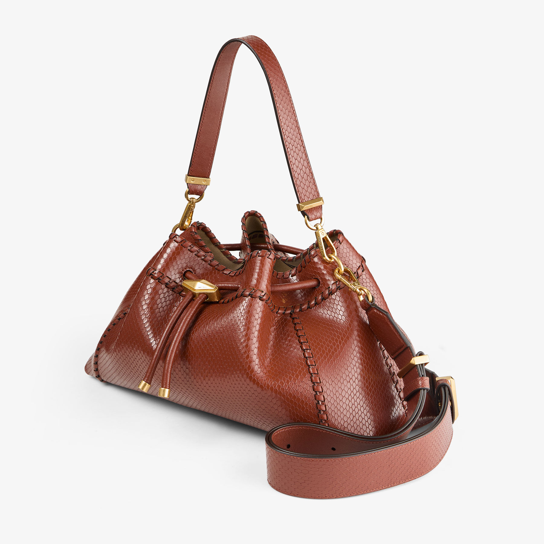 Cinch M | Cognac Elaphe Printed Leather Bucket Bag with Biker