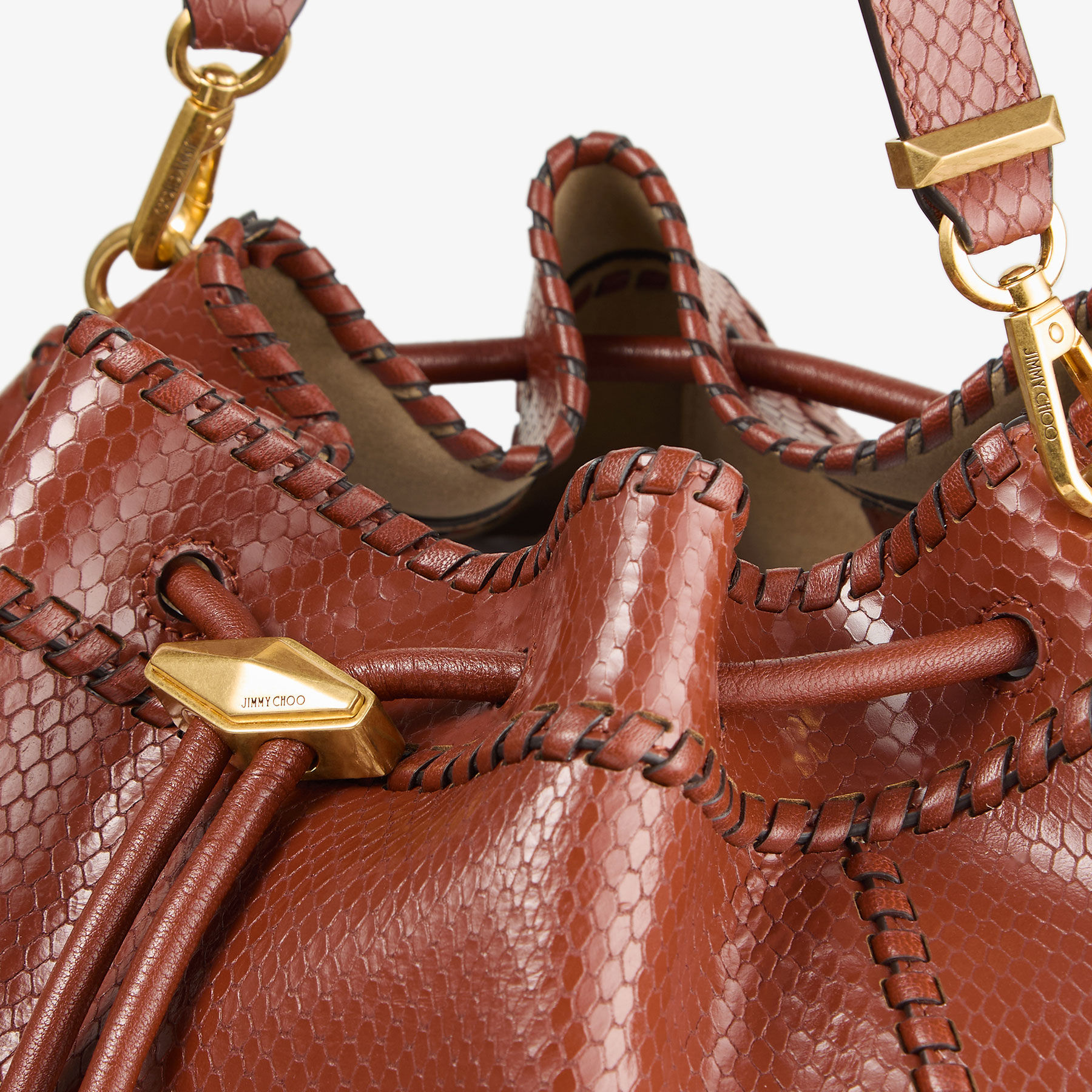 Cinch M | Cognac Elaphe Printed Leather Bucket Bag with Biker