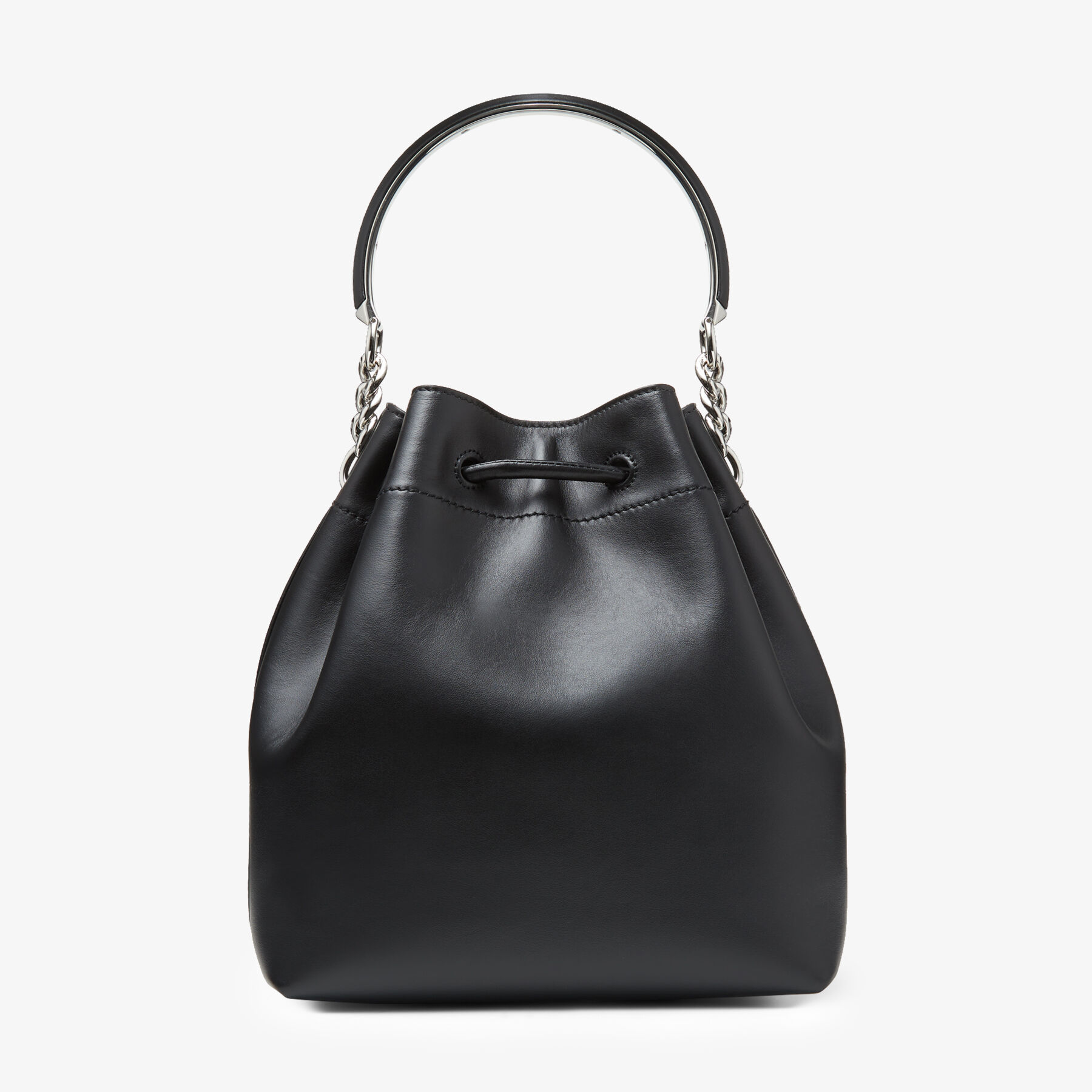 Black Soft Shiny Smooth Calf Leather Bucket Bag | BON BON
