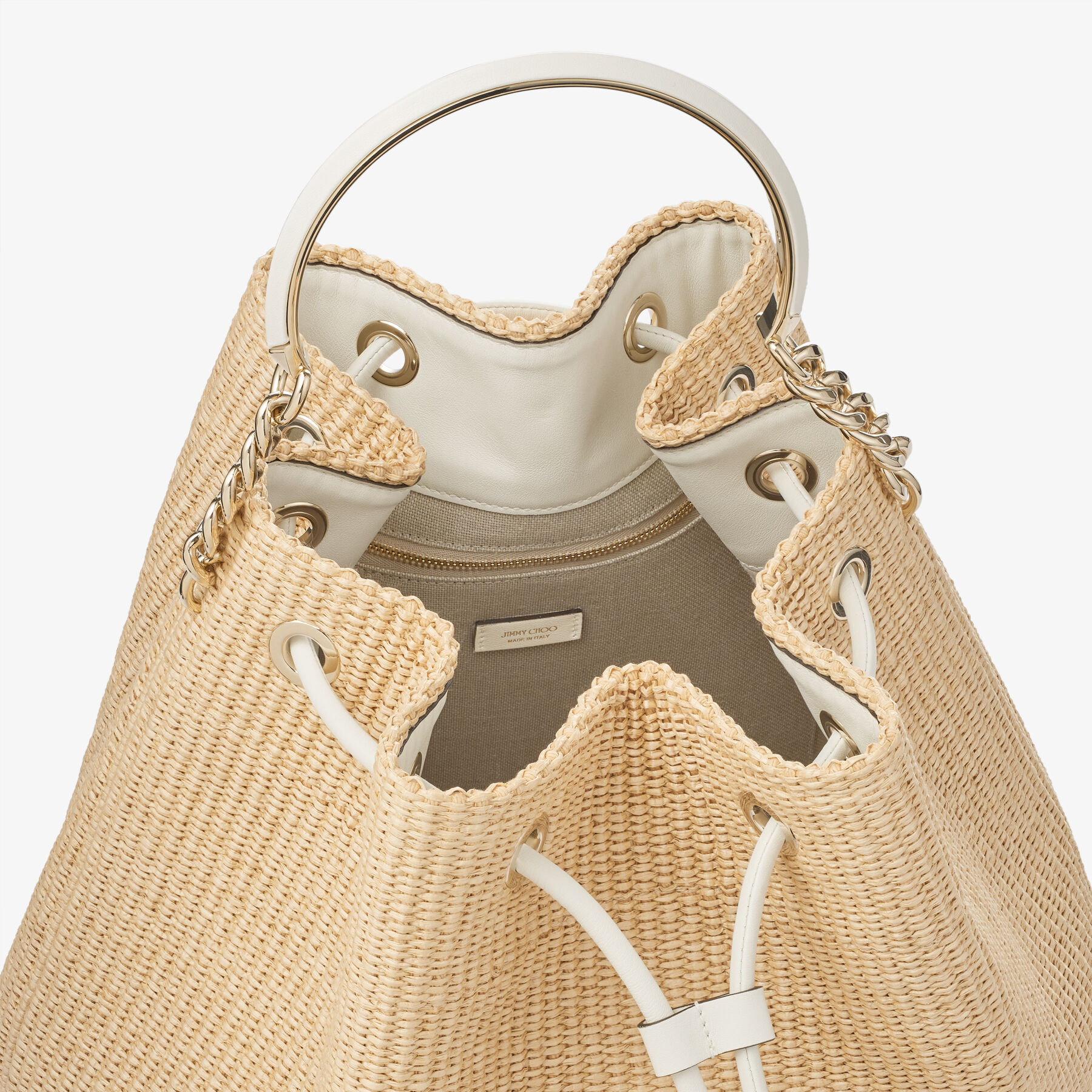 BON BON BUCKET MAXI | Natural Raffia and Smooth Leather