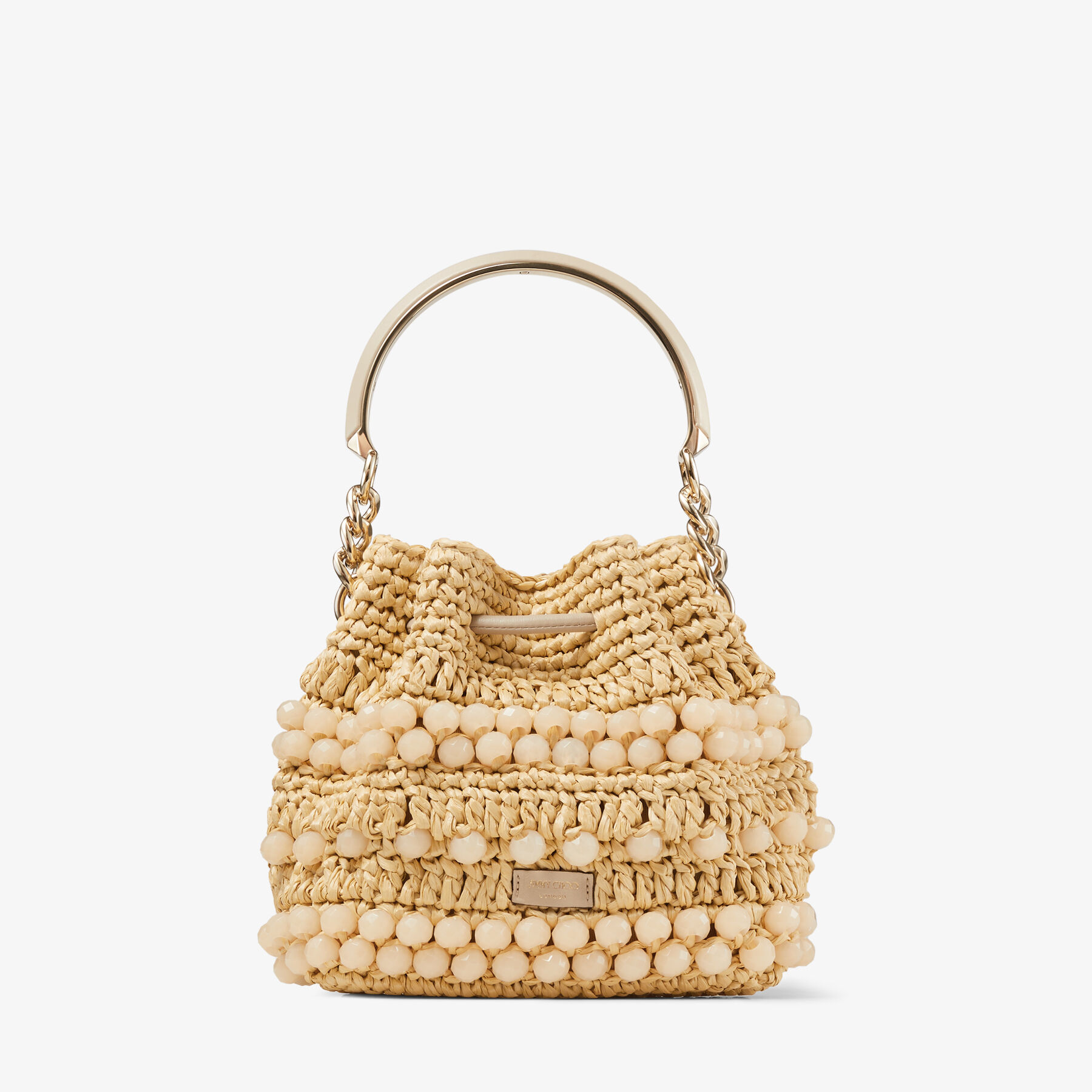 BON BON BUCKET/S | Natural Beaded Raffia and Smooth Leather
