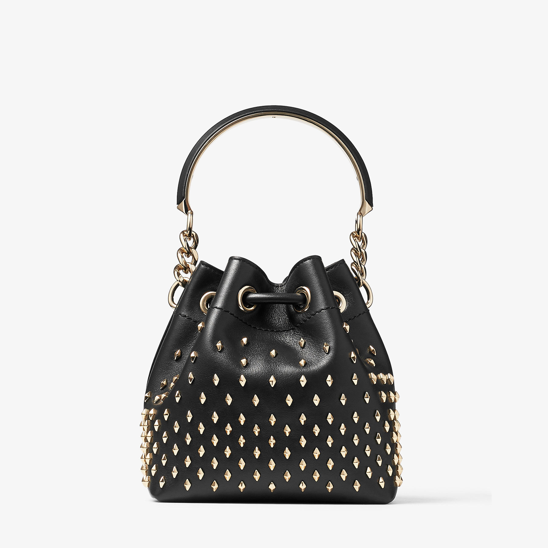 Bon Bon Bucket/S | Black Smooth Calf Leather Bucket Bag with