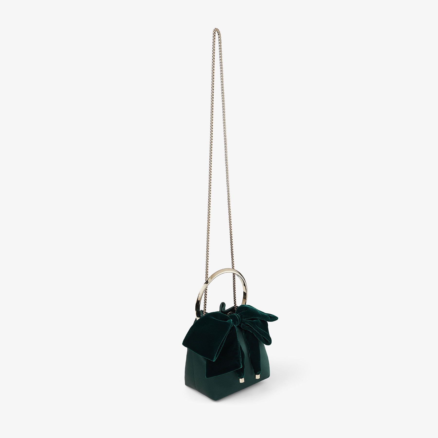 Bon Bon | Dark Green Satin Bucket Bag with Velvet Bow