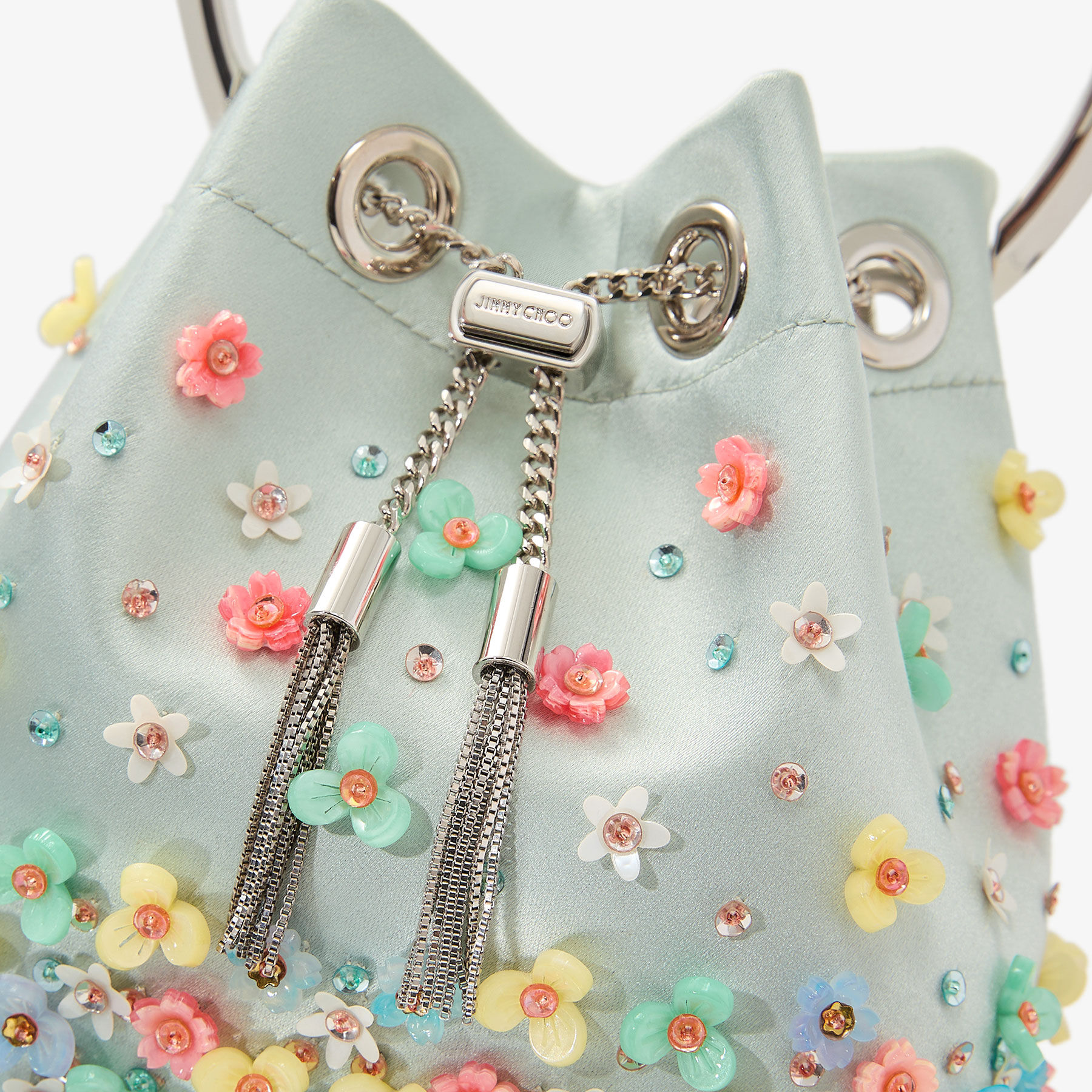 JIMMY CHOO ハンドバッグ グラデーションデイジー BON BON Bon Bon | Light Verde Satin Bag With Degrade Daisie | JIMMY CHOO