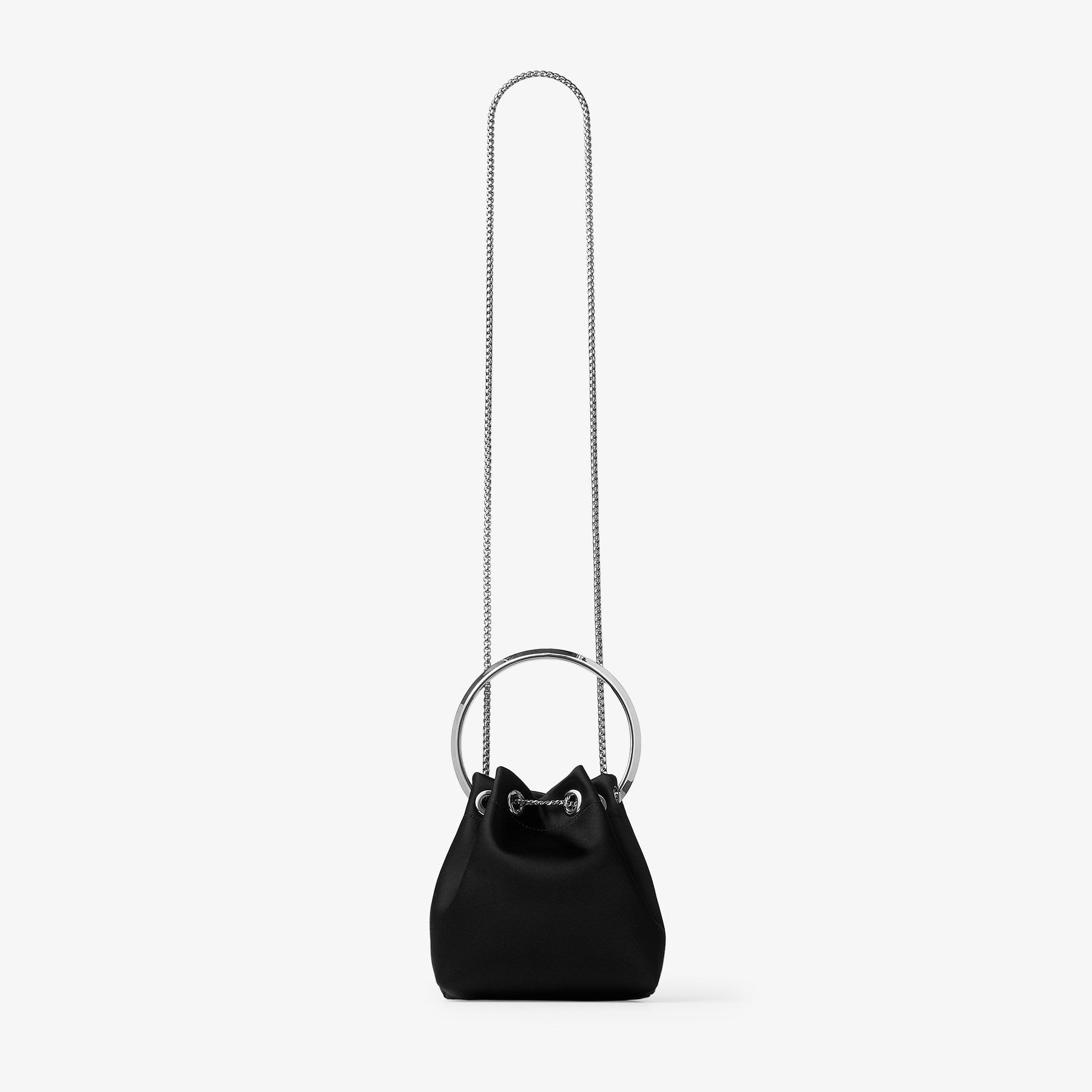 Bon Bon | Black Satin Handbag with Metal Handle | JIMMY CHOO