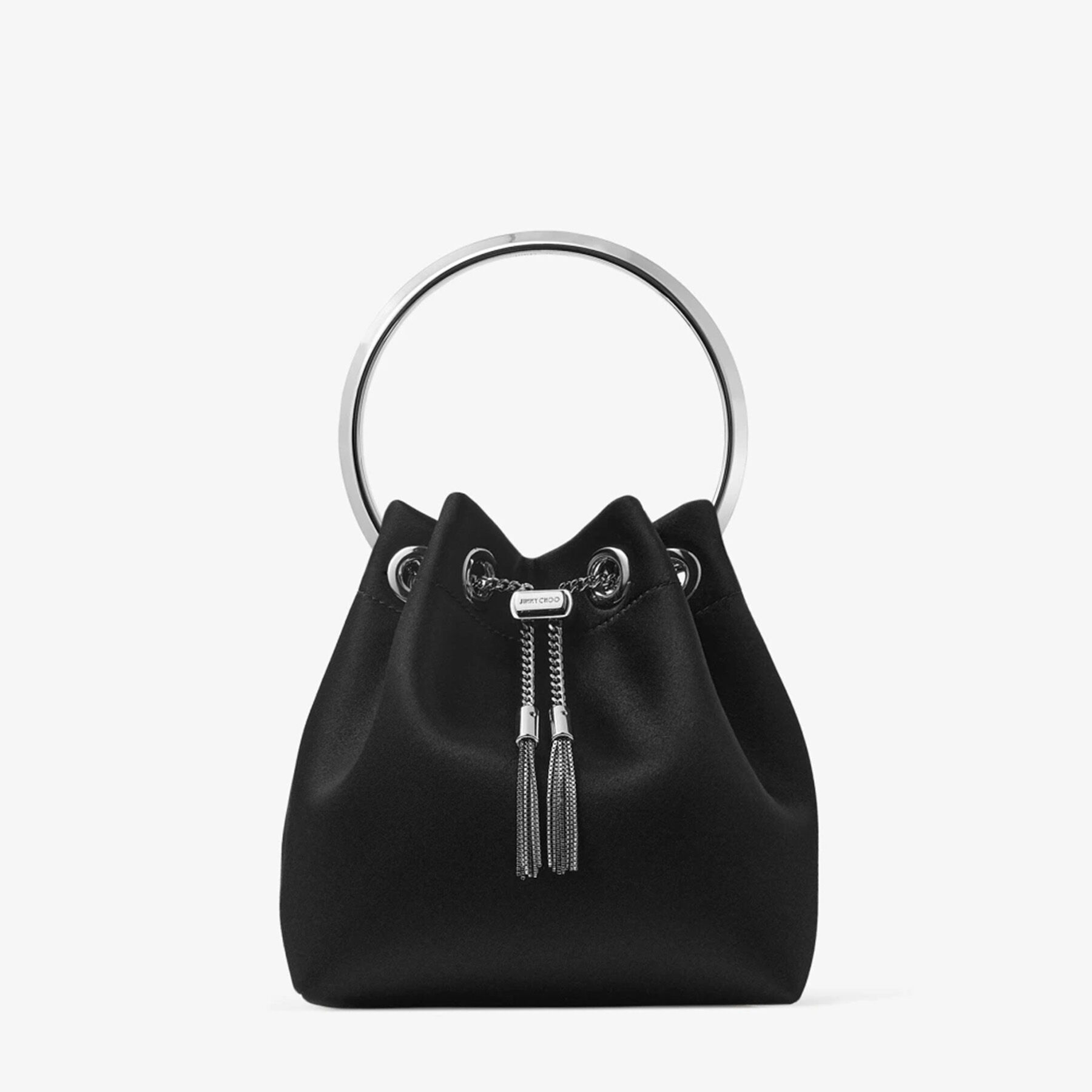 Bon Bon | Black Satin Handbag with Metal Handle | JIMMY CHOO