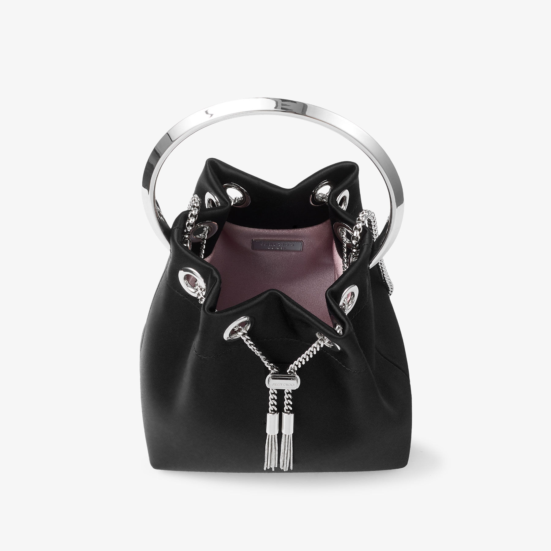 Bon Bon | Black Satin Handbag with Metal Handle | JIMMY CHOO