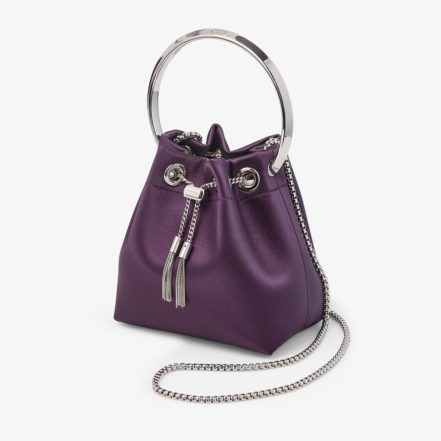 Bon Bon | Winter Bloom Satin Handbag with Metal Bracelet | JIMMY CHOO