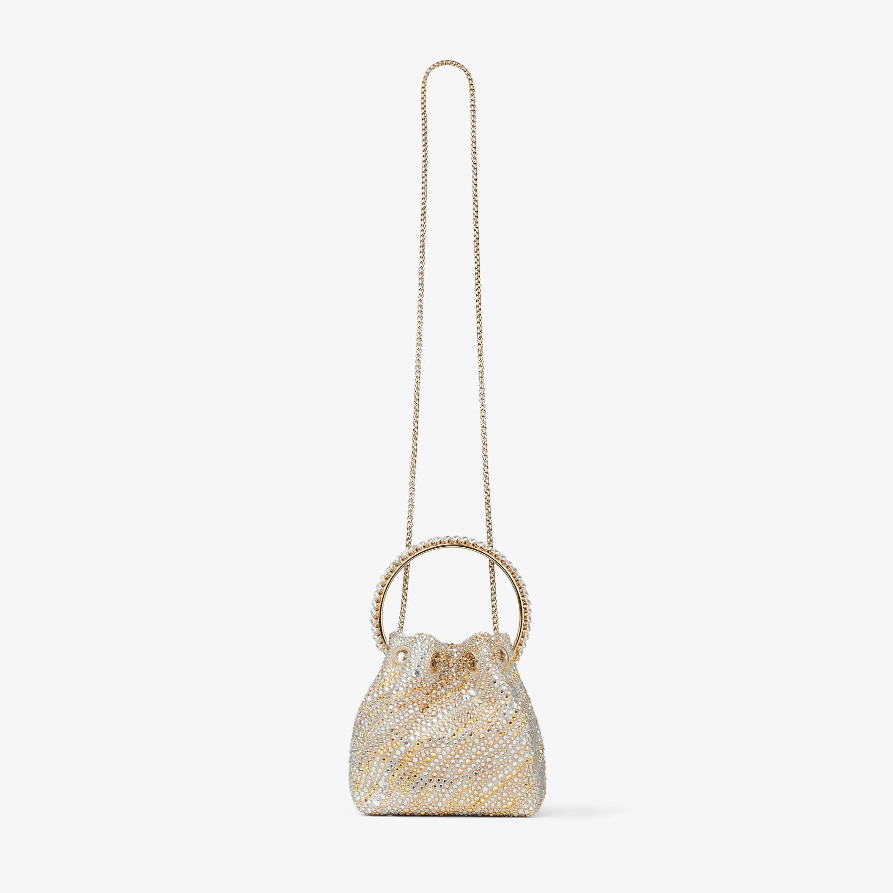 ★Jimmy Choo★ ゴールド Bon Bon バッグ BON BON | Gold Mirror Fabric Mini Bag with Metal Handle
