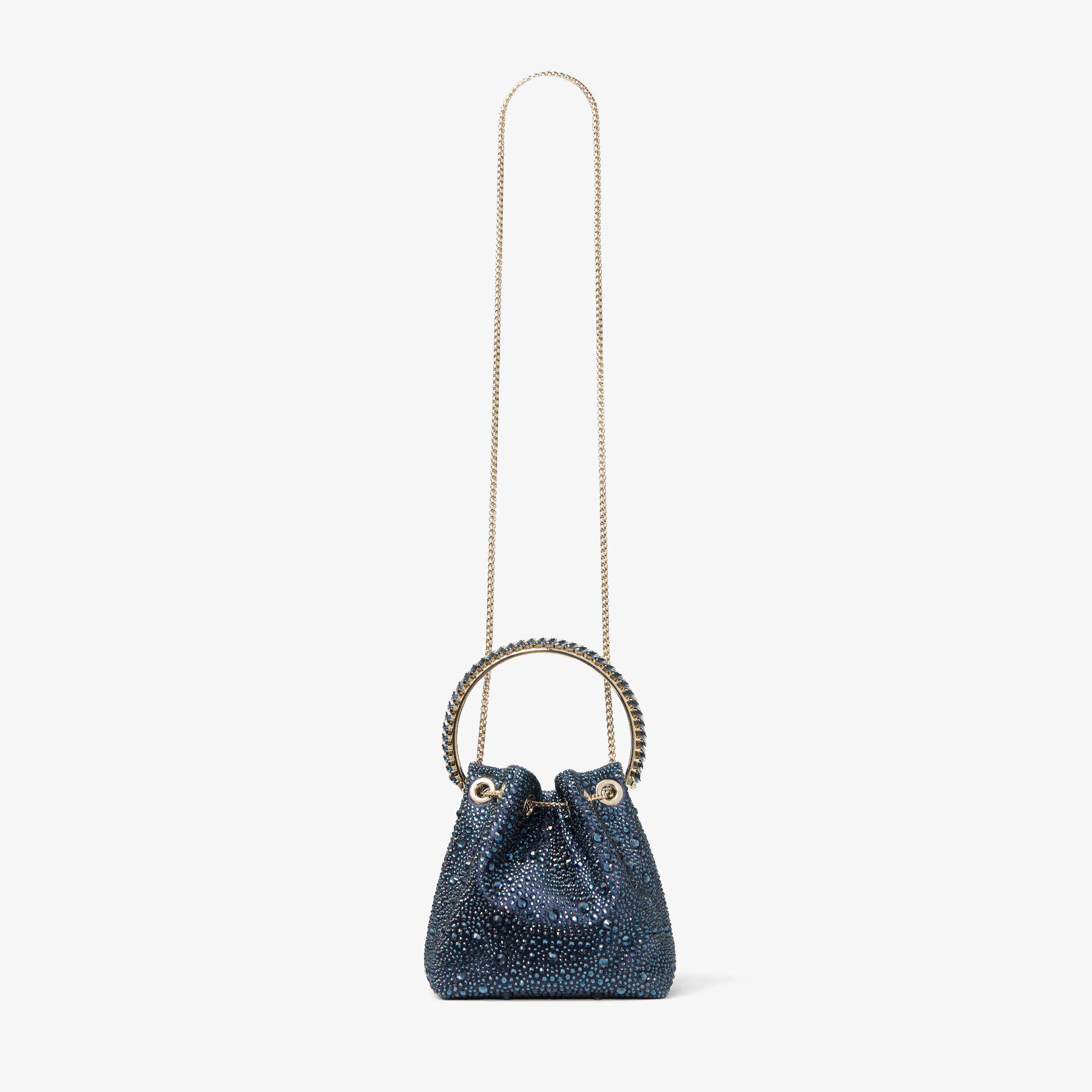 Bon Bon | Marine Satin and Crystal Hotfix Bucket Bag with Crystal