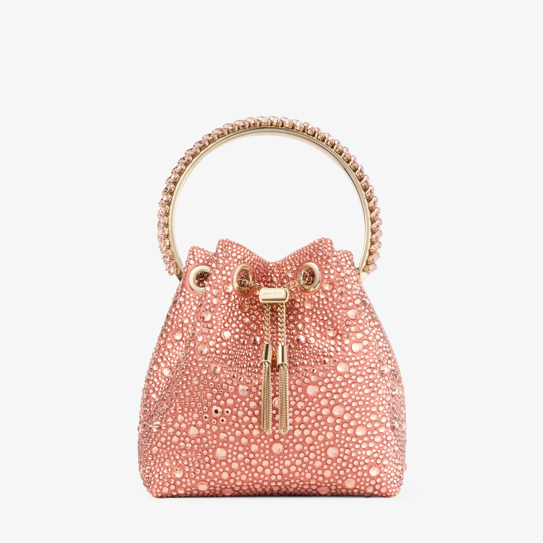 Bon Bon | Grapefruit Satin Bucket Bag with Crystal Embellishment