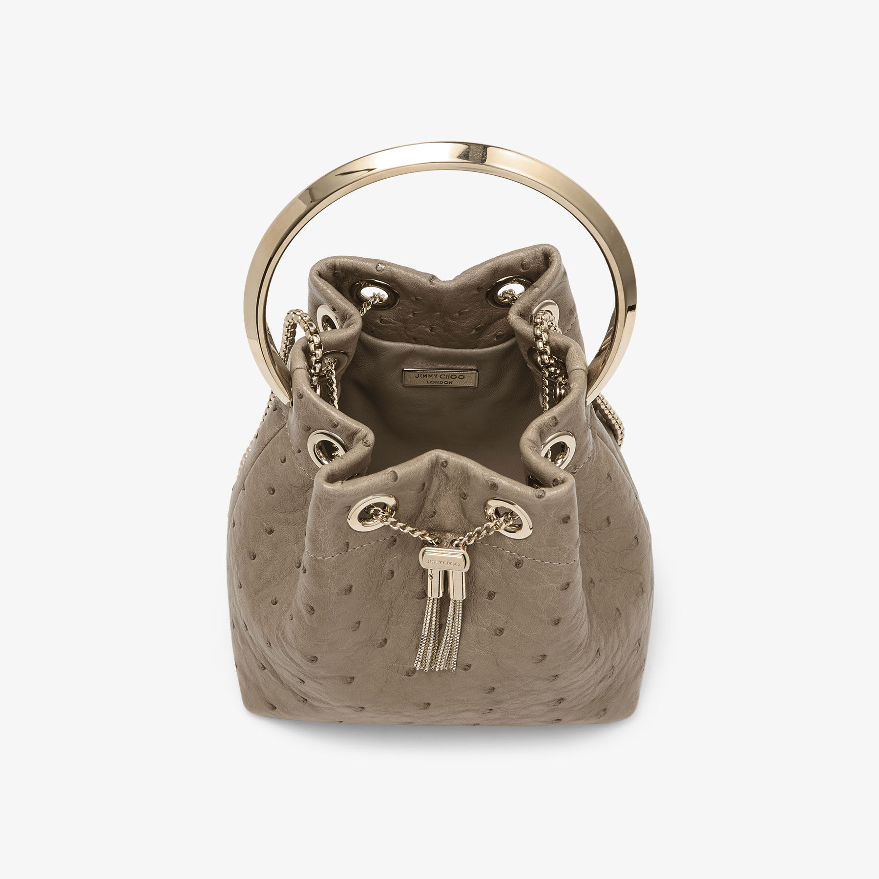 Bon Bon | Taupe Ostrich Leather Bag | JIMMY CHOO