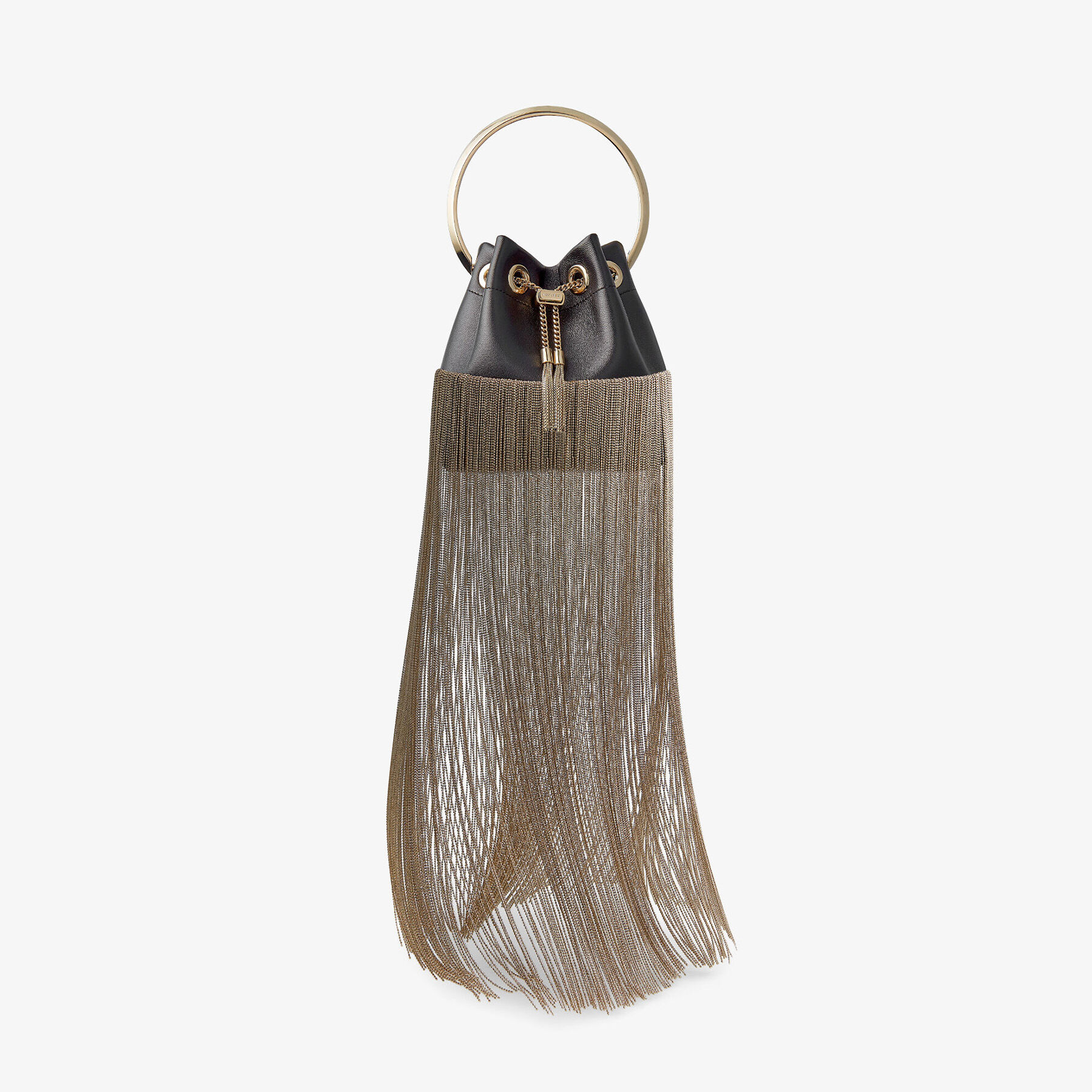 パーティーバッグ JIMMY CHOO BON BON LEATHER FRINGE BAG Bon Bon | Black Nappa Bag with Metal Fringes | JIMMY CHOO