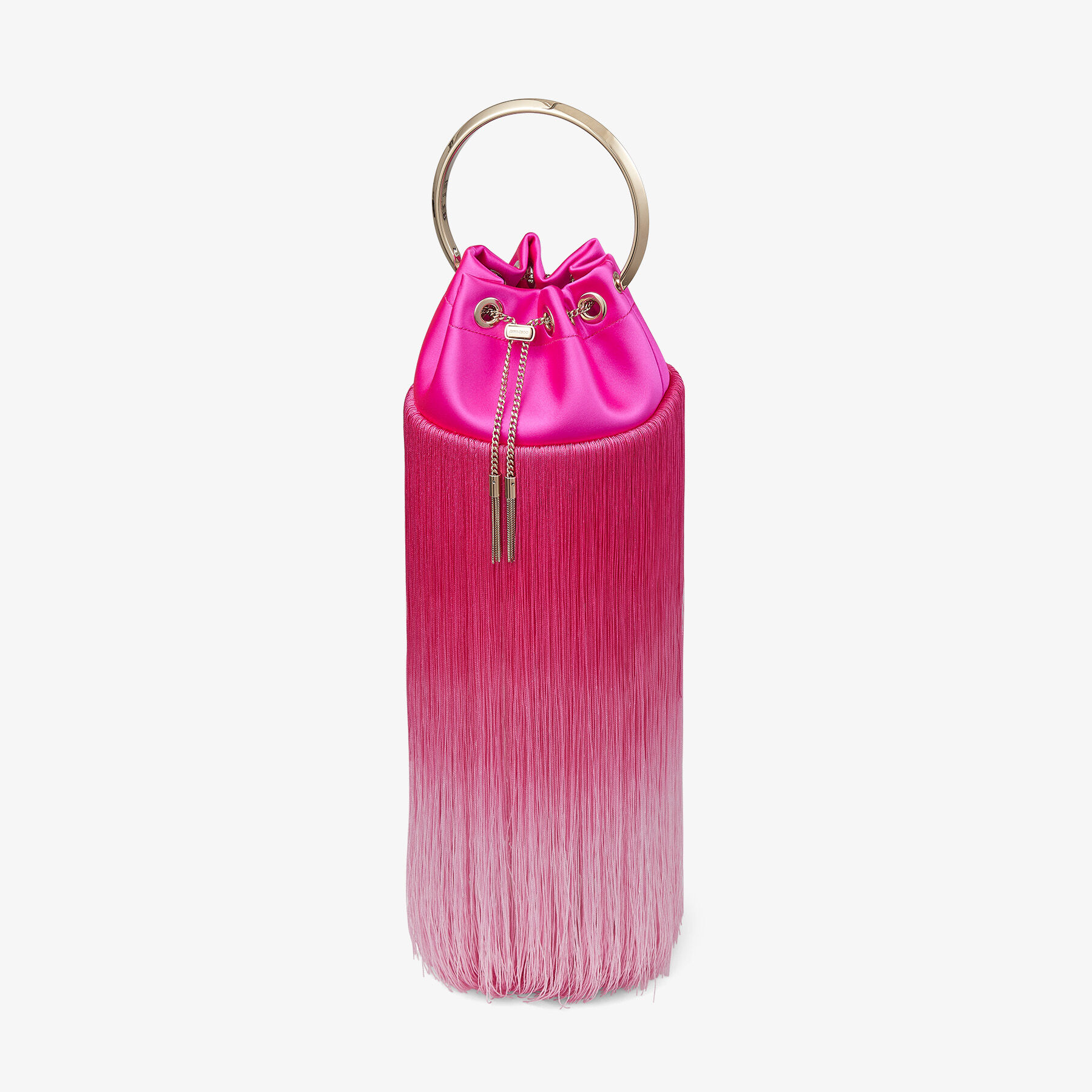 BON BON | Fuchsia Satin Bag with Fringes | JIMMY CHOO