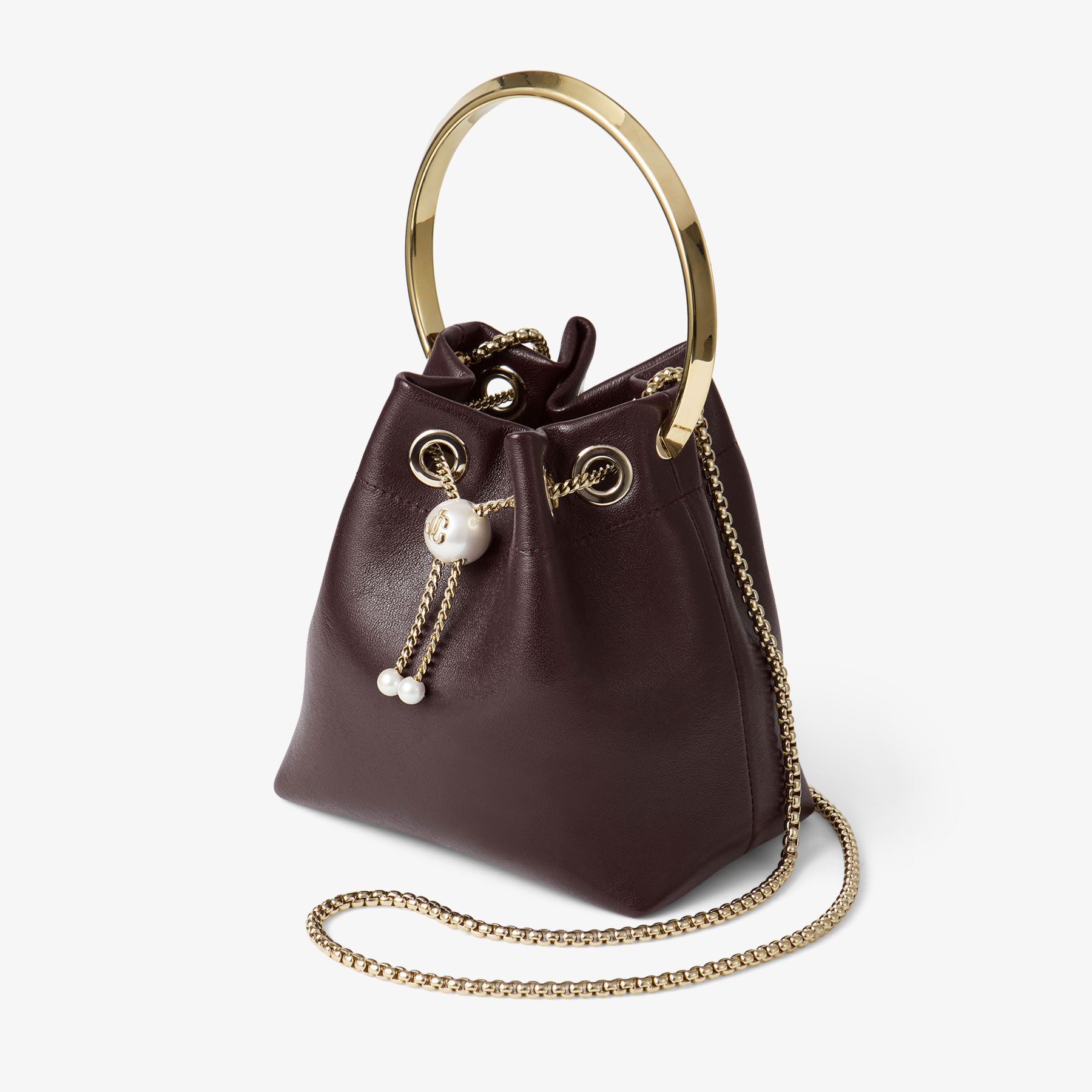 Bon Bon | Deep Merlot Biker Leather Bag With Pearl Closure | JIMMY