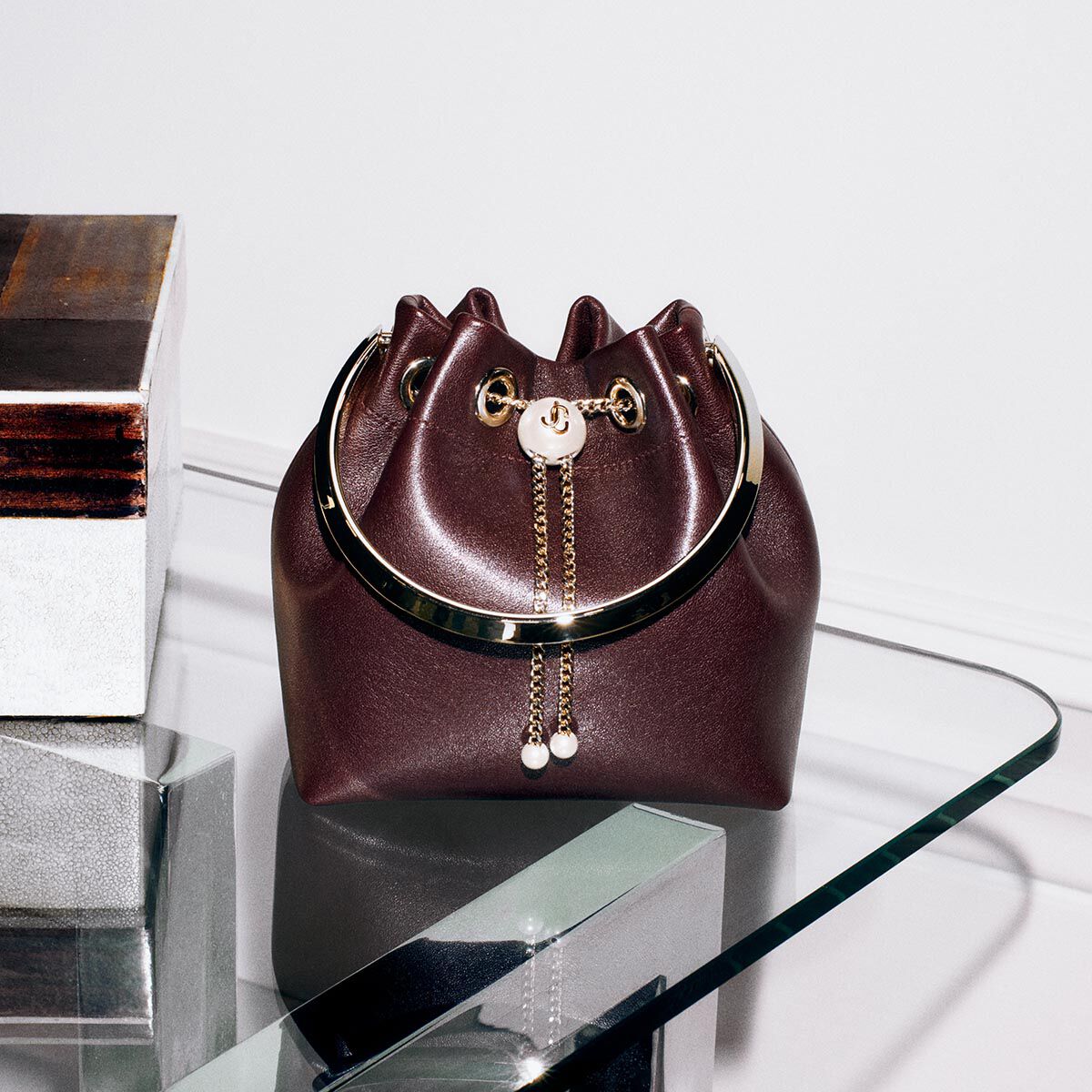 Bon Bon | Deep Merlot Biker Leather Bag With Pearl Closure | JIMMY