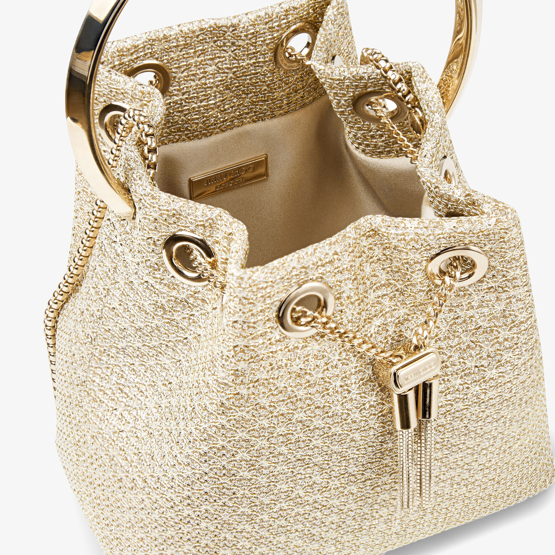 BON BON | Champagne Woven Sparkle Lurex Bag with Metal Bracelet