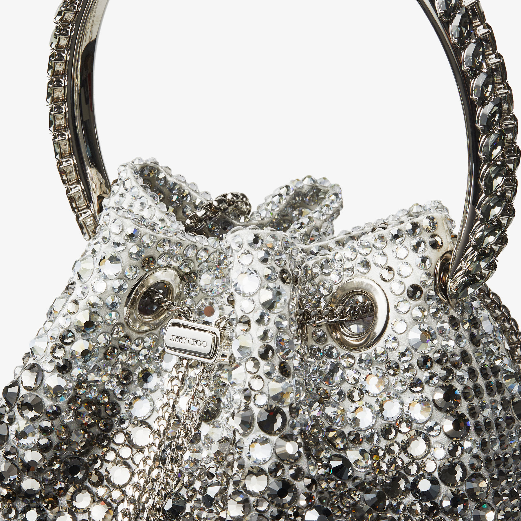 BON BON | Candy Pink and Silver Satin Bag with Crystals