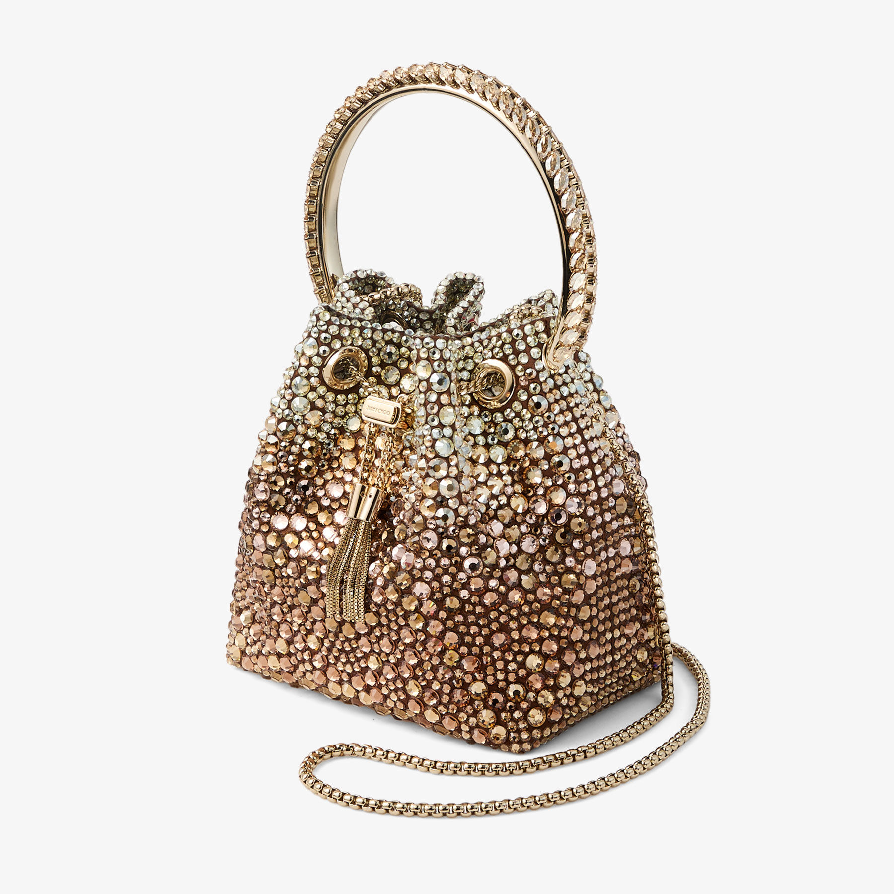 JIMMY CHOO スパンコール　ハンドバッグ Bon Bon | Bronze Satin Handbag with Degrade Crystals | JIMMY CHOO