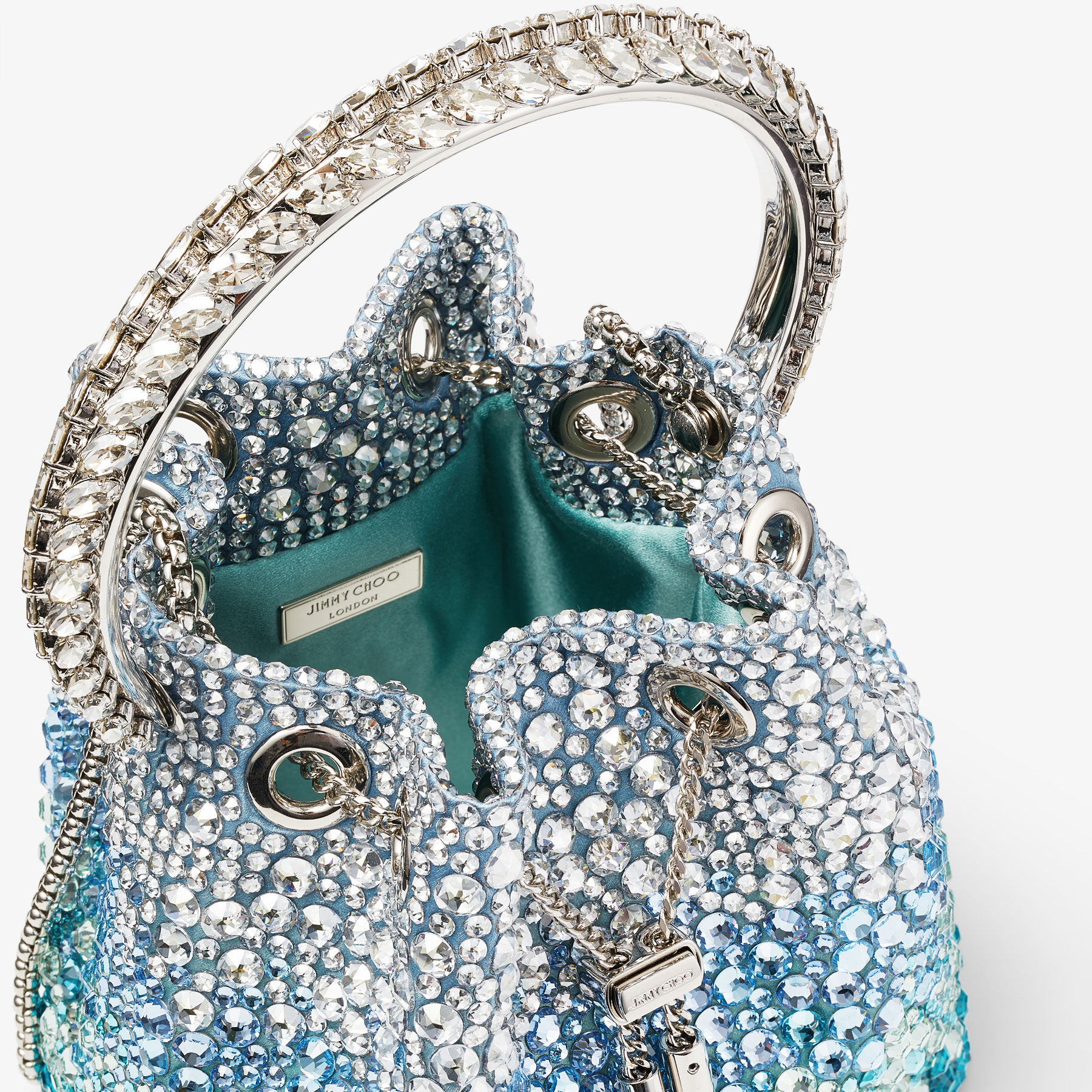 BON BON | Peacock Satin Bag with Crystals | JIMMY CHOO