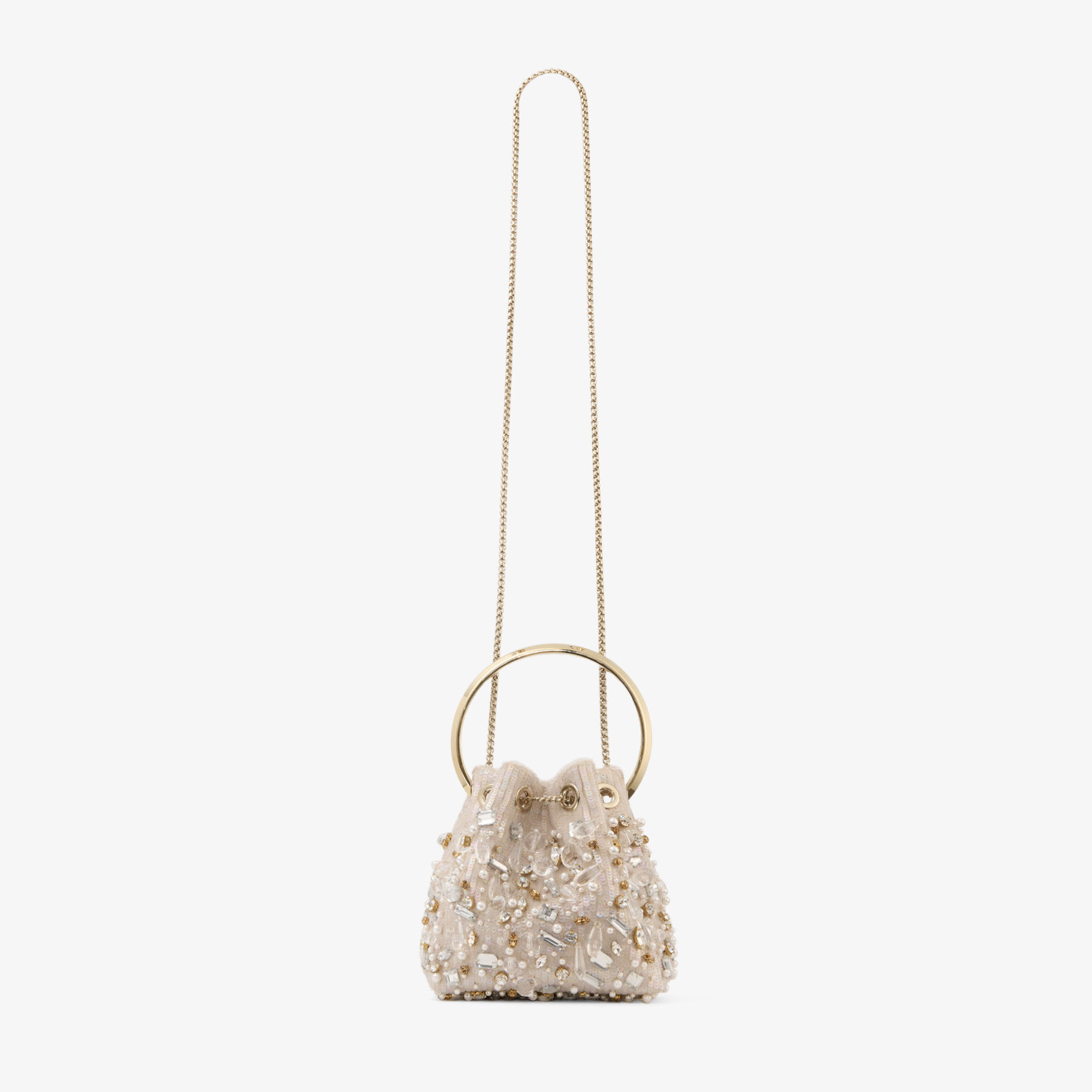 Bon Bon | Natural Satin Bucket Bag with Chandelier Embroidery
