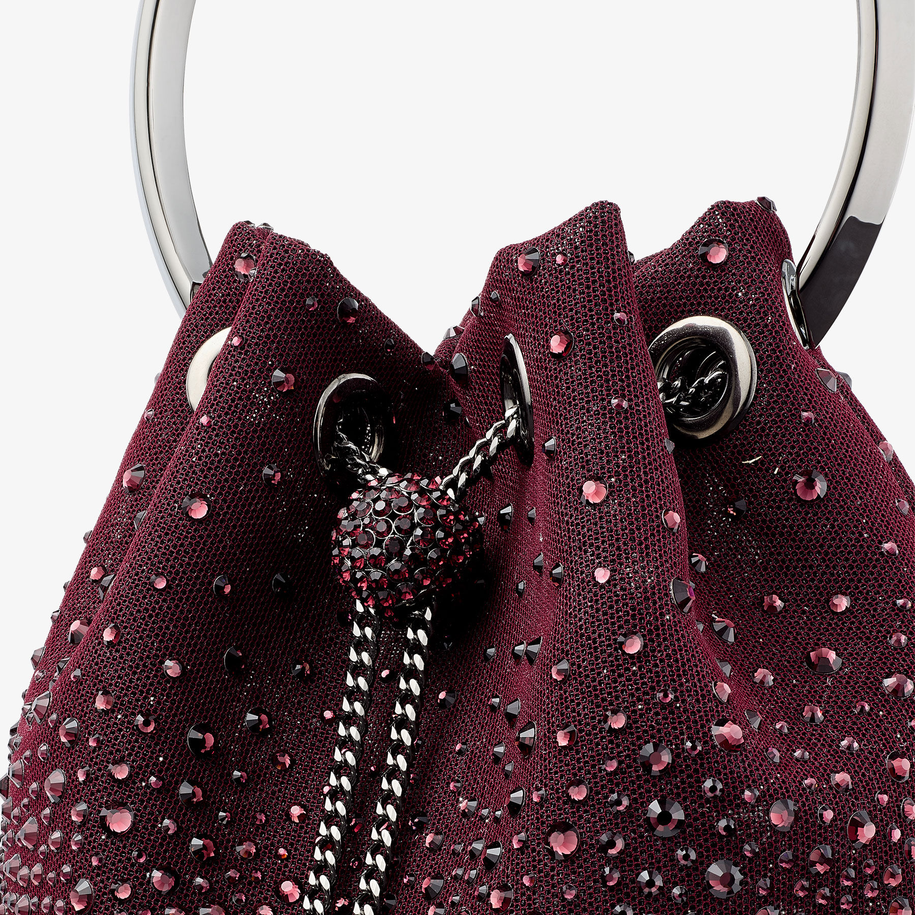 Bon Bon | Deep Merlot Mesh Bucket Bag with Degrade Galaxy Crystal
