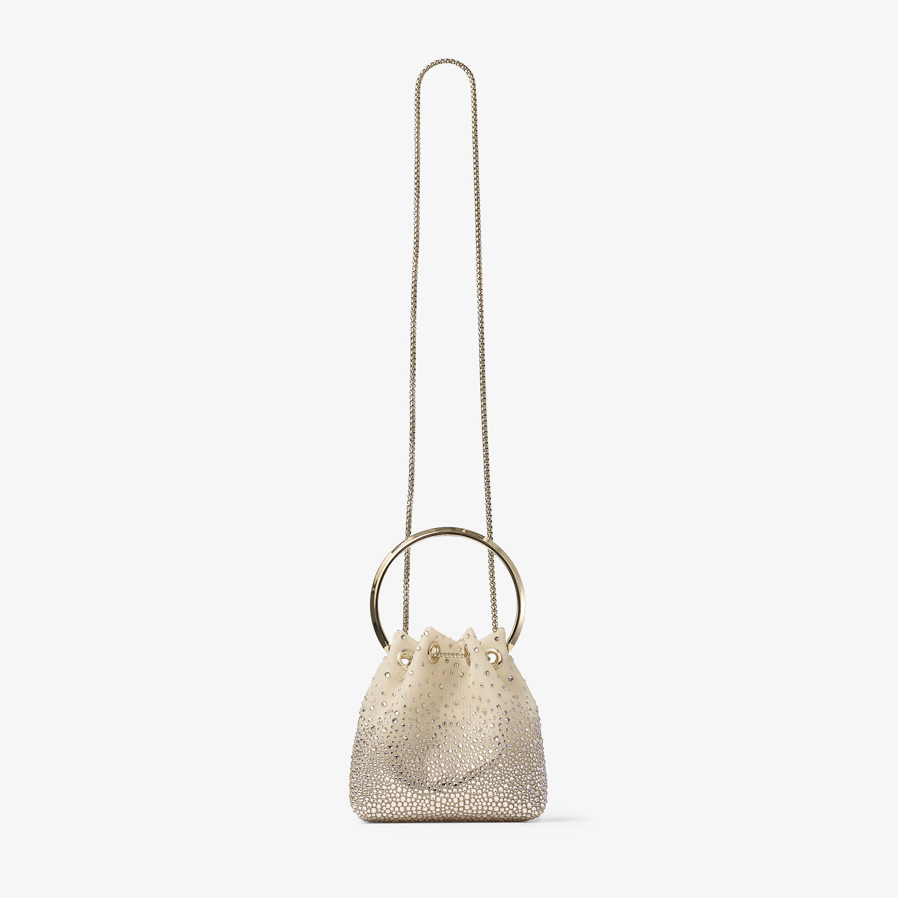 JIMMY CHOO ゴールド パーティーバッグ Bon Bon | Soft Light Gold Mesh Bucket Bag with Degrade Galaxy