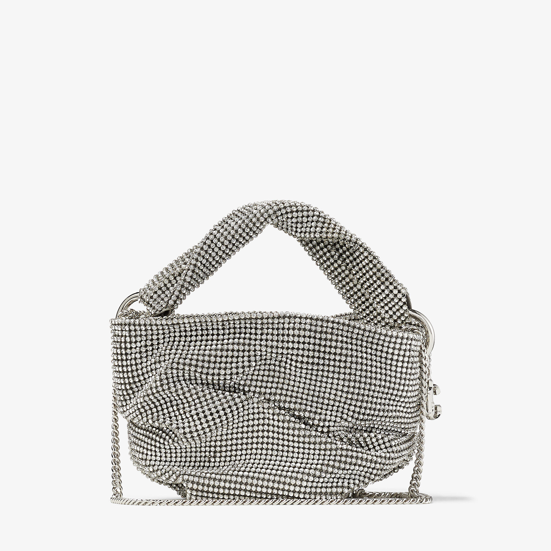 JIMMY CHOO■Satin Crystal Bag■ハンドバッグ BON BON | Black Satin Bag with Crystals | JIMMY CHOO