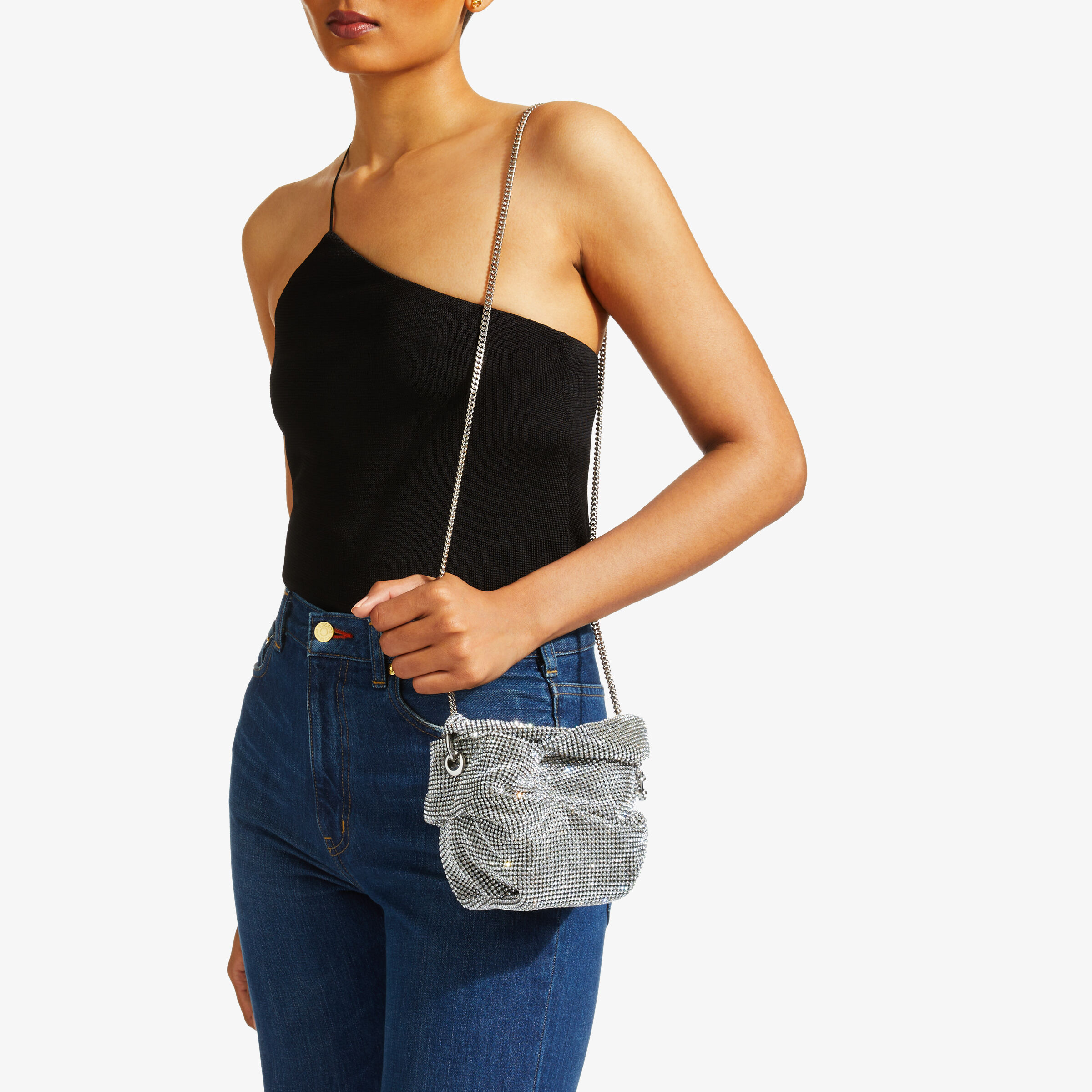 Silver Satin and Crystal Mesh Bag with Twisted Handle