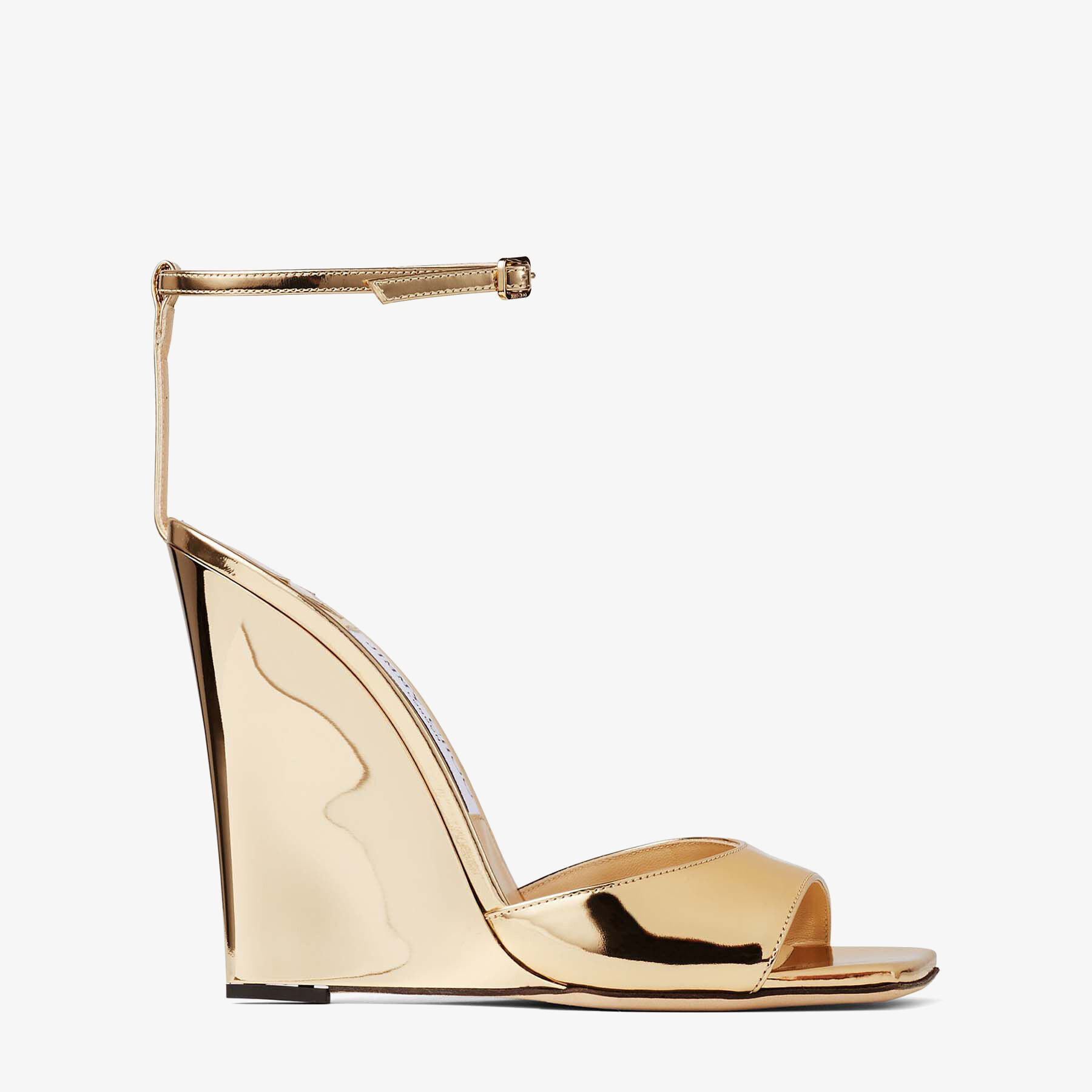 Gold Liquid Metal Leather Wedge Sandals | BRIEN 110 | Spring
